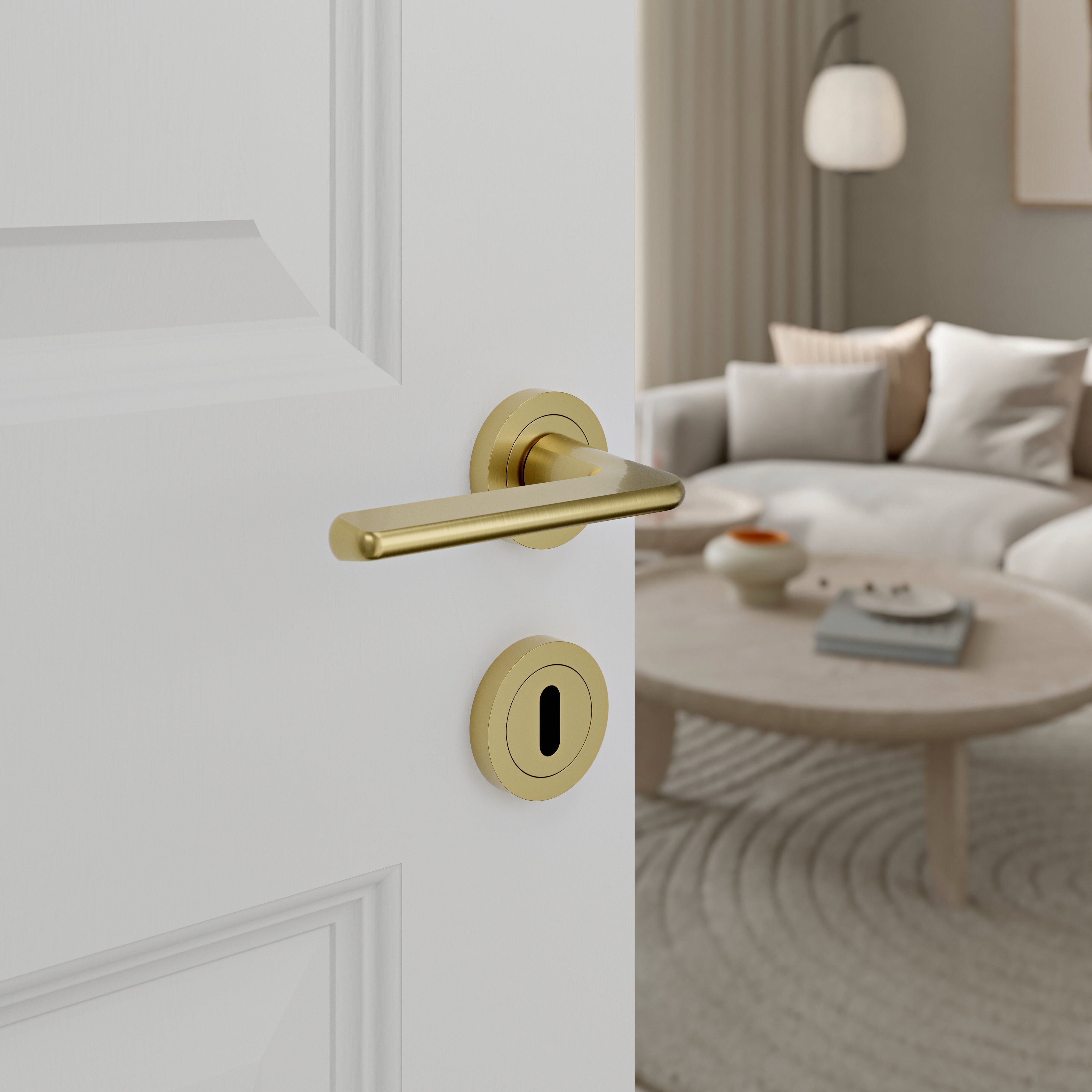 GoodHome Arzh Brushed Pale brass effect Zinc alloy Straight Door handle (L)124mm, Pair of 2