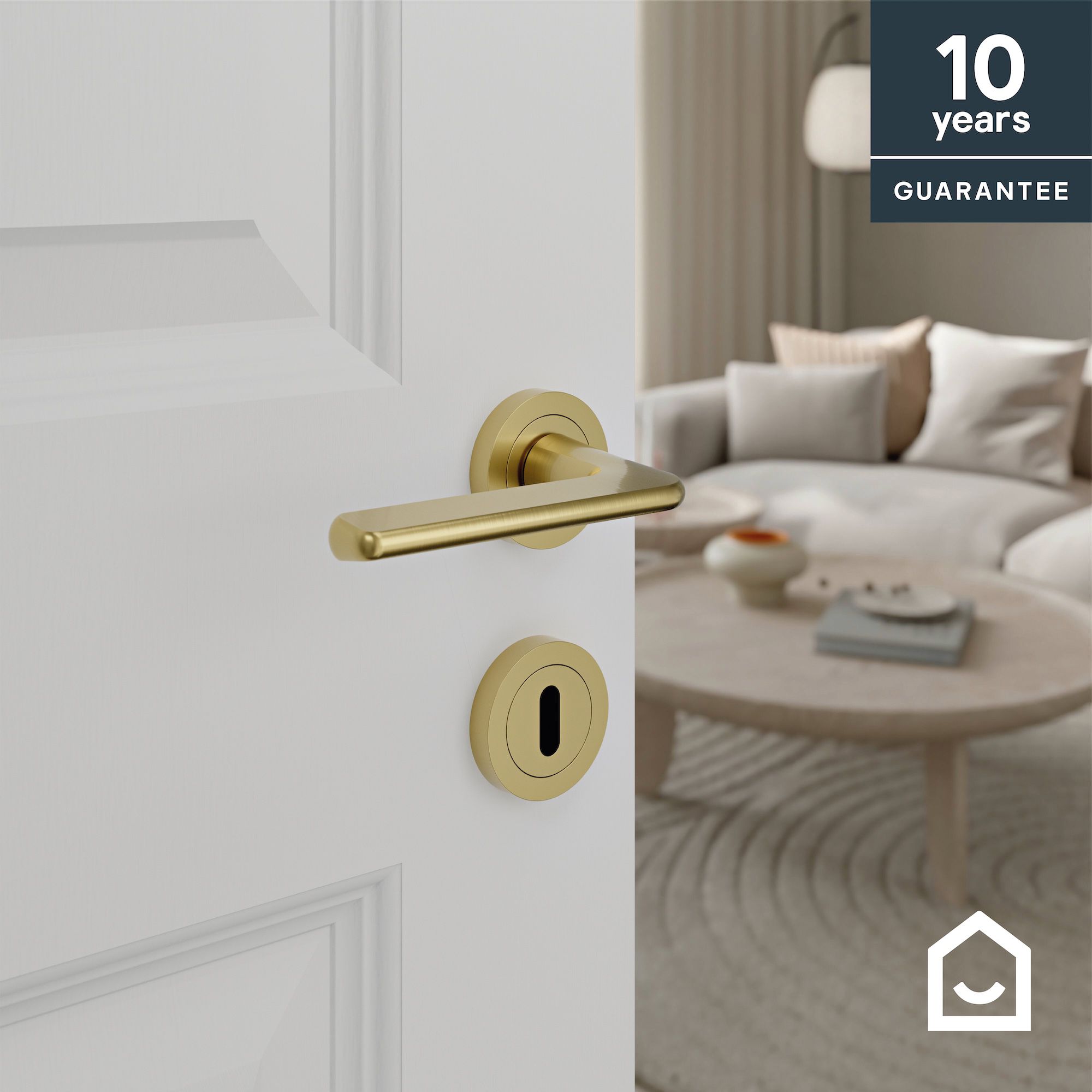 GoodHome Arzh Brushed Pale brass effect Zinc alloy Straight Door handle (L)124mm, Pair of 2