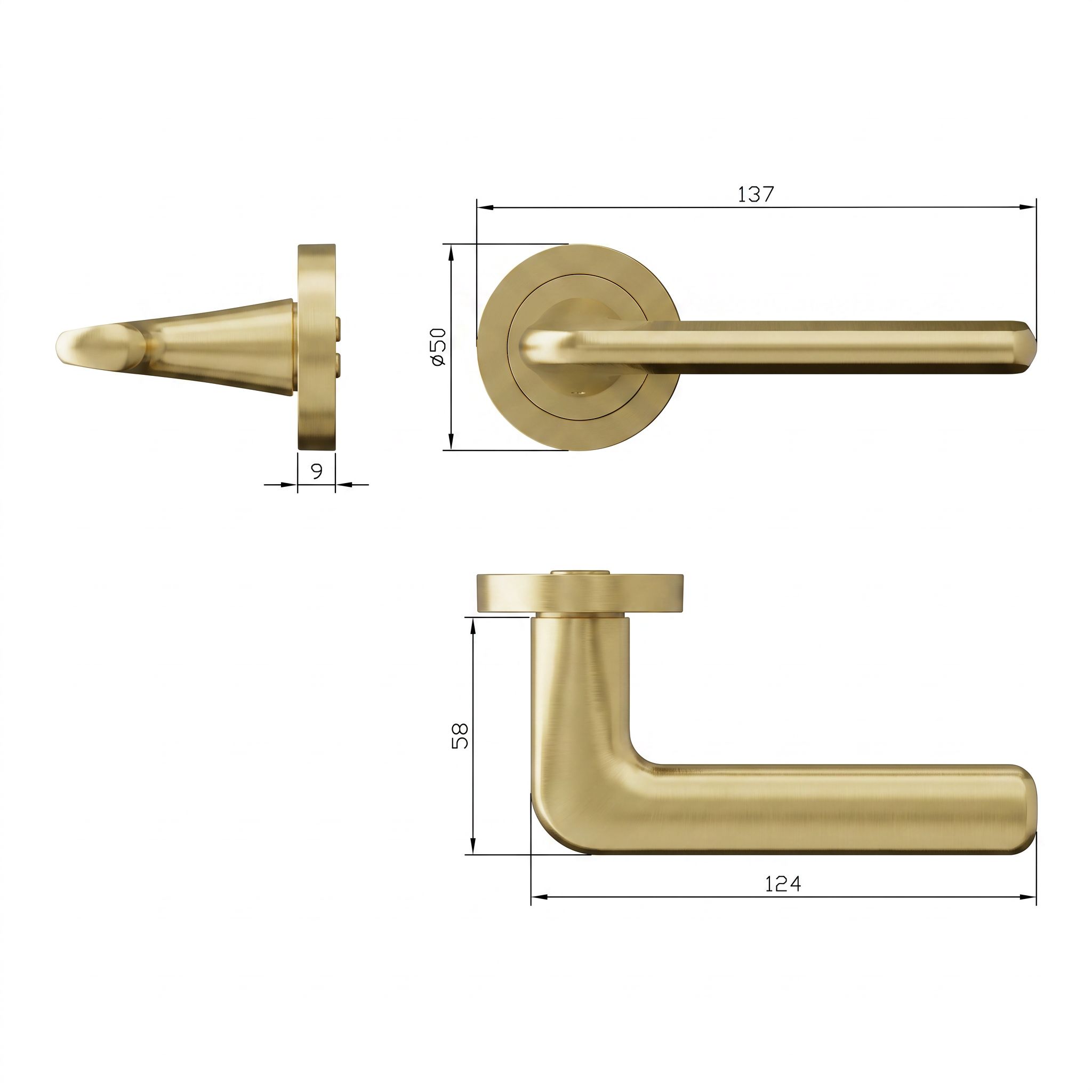 GoodHome Arzh Brushed Pale brass effect Zinc alloy Straight Door handle (L)124mm, Pair of 2
