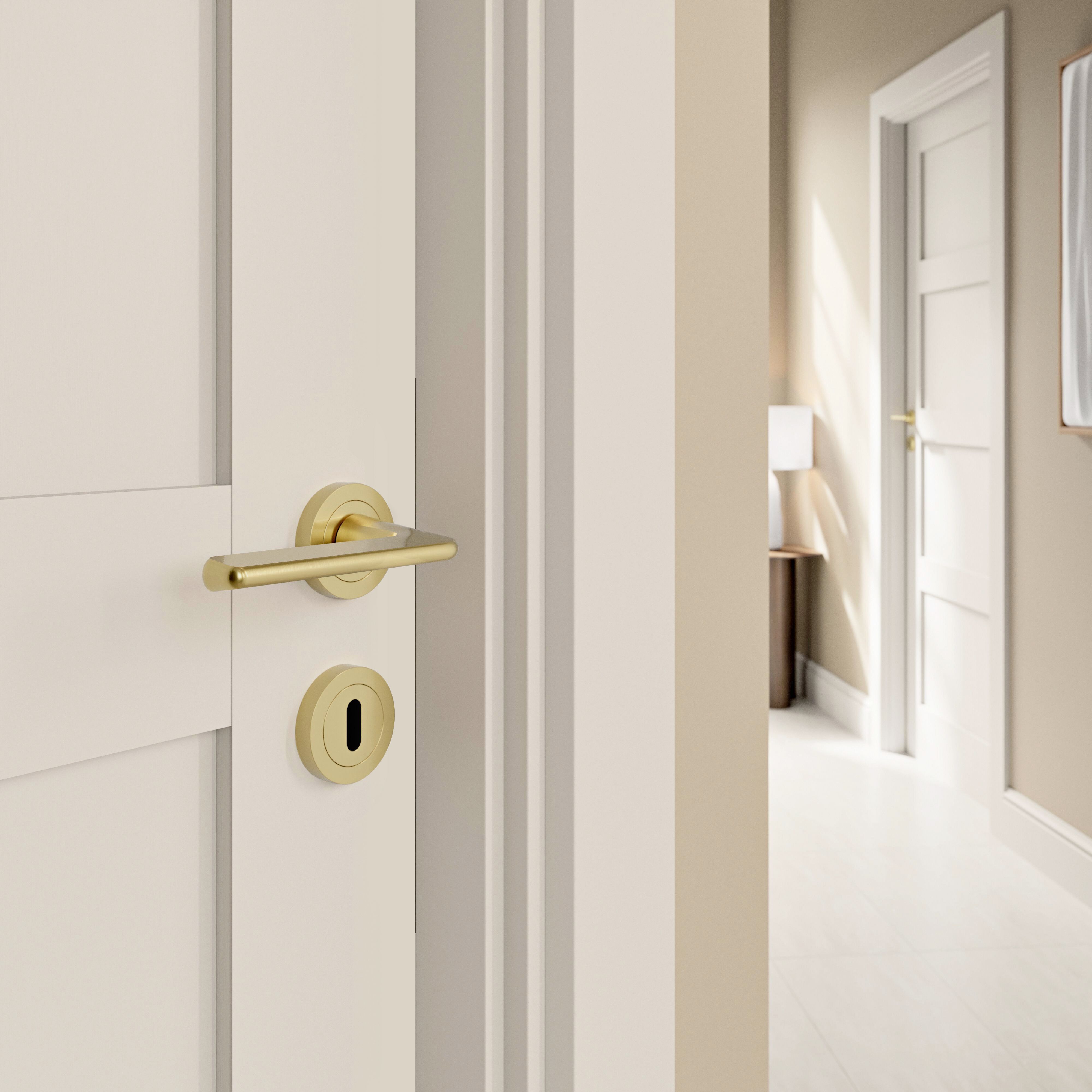 GoodHome Arzh Brushed Pale brass effect Zinc alloy Straight Door handle (L)124mm, Pair of 2