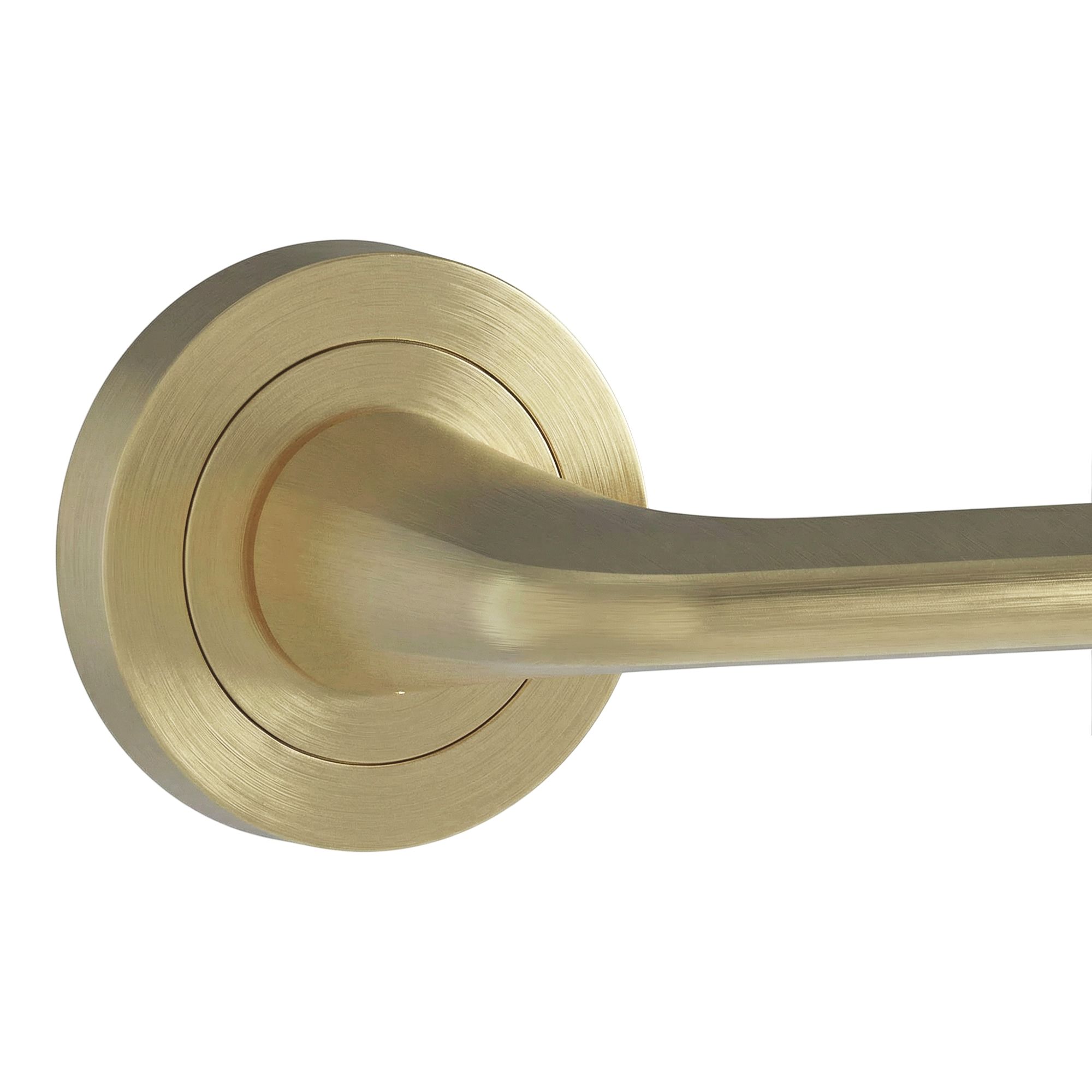 GoodHome Arzh Brushed Pale brass effect Zinc alloy Straight Door handle (L)124mm, Pair of 2