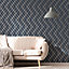 GoodHome Ashbourne Blue Geometric Metallic effect Smooth Wallpaper
