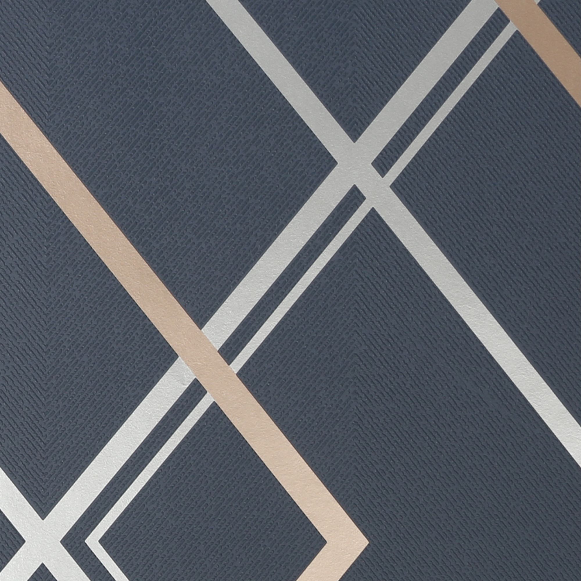 GoodHome Ashbourne Blue Geometric Metallic effect Smooth Wallpaper
