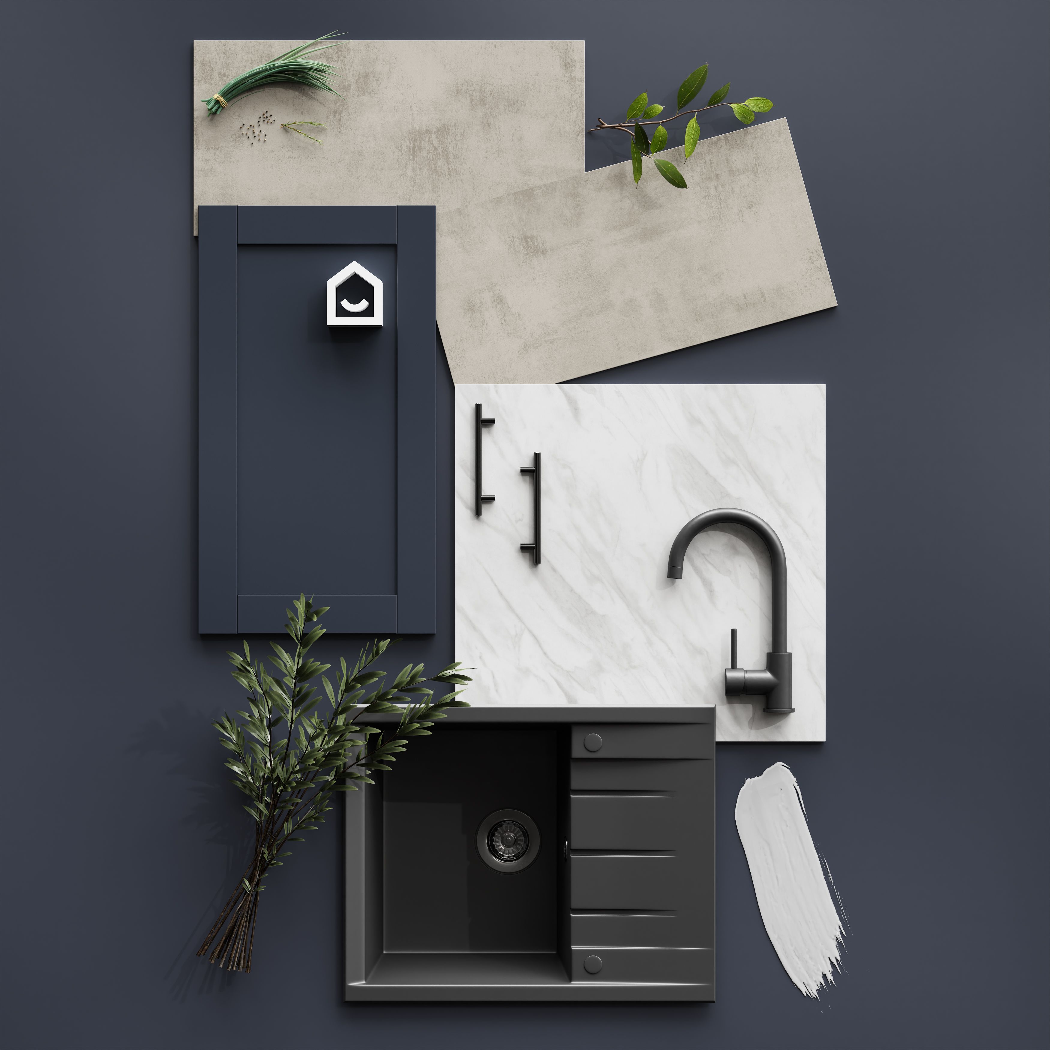GoodHome Ashmead Matt midnight blue 3 drawer cabinet front (H)715mm (W)597mm (T)16mm