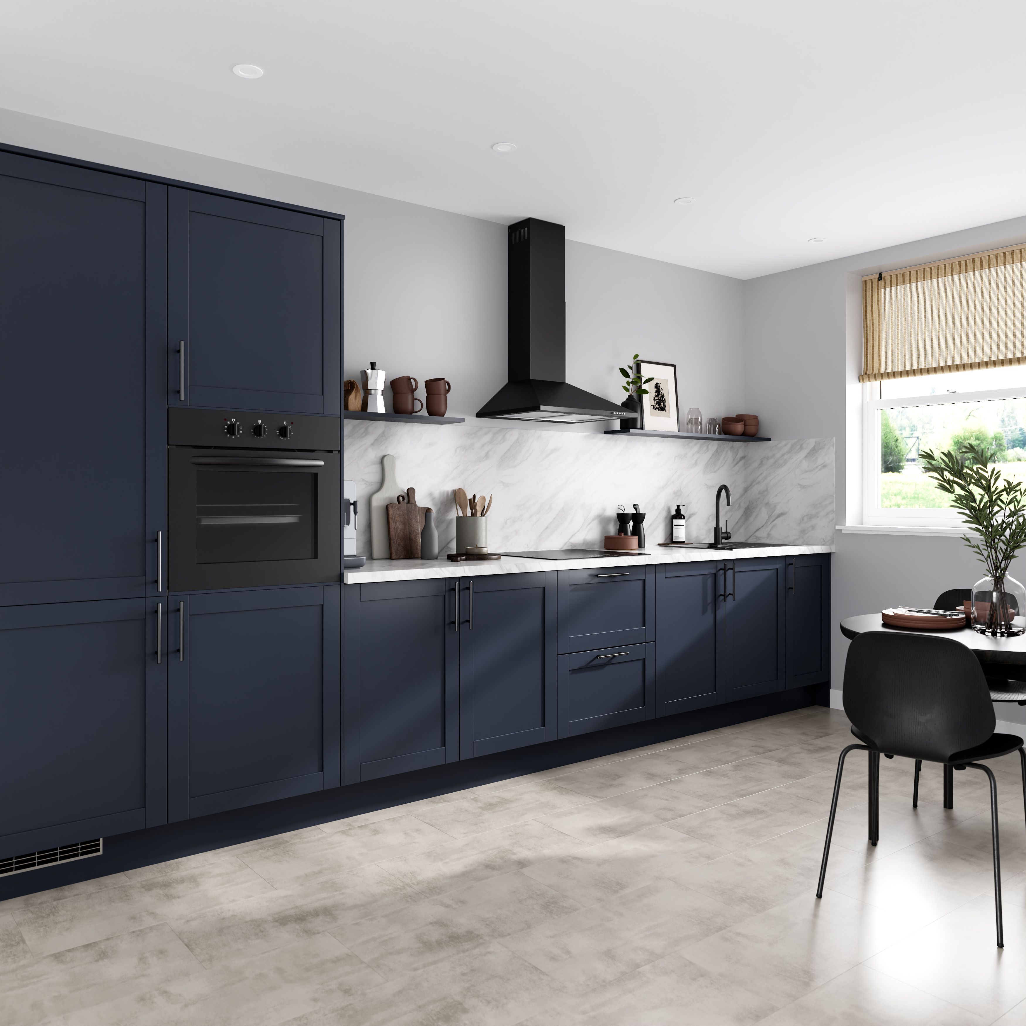 GoodHome Ashmead Matt midnight blue 3 drawer cabinet front (H)715mm (W)597mm (T)16mm
