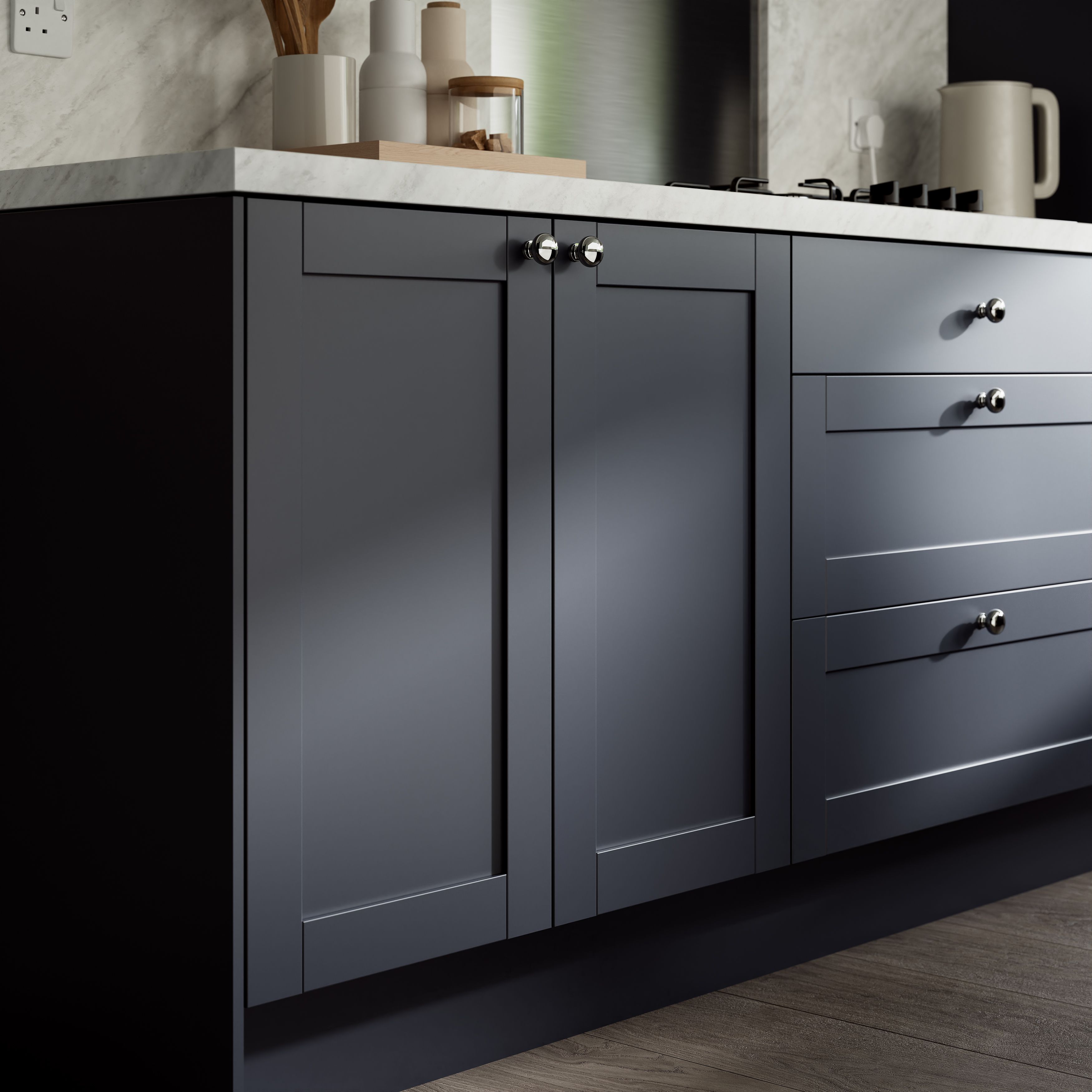 GoodHome Ashmead Matt midnight blue 3 drawer cabinet front (H)715mm (W)597mm (T)16mm