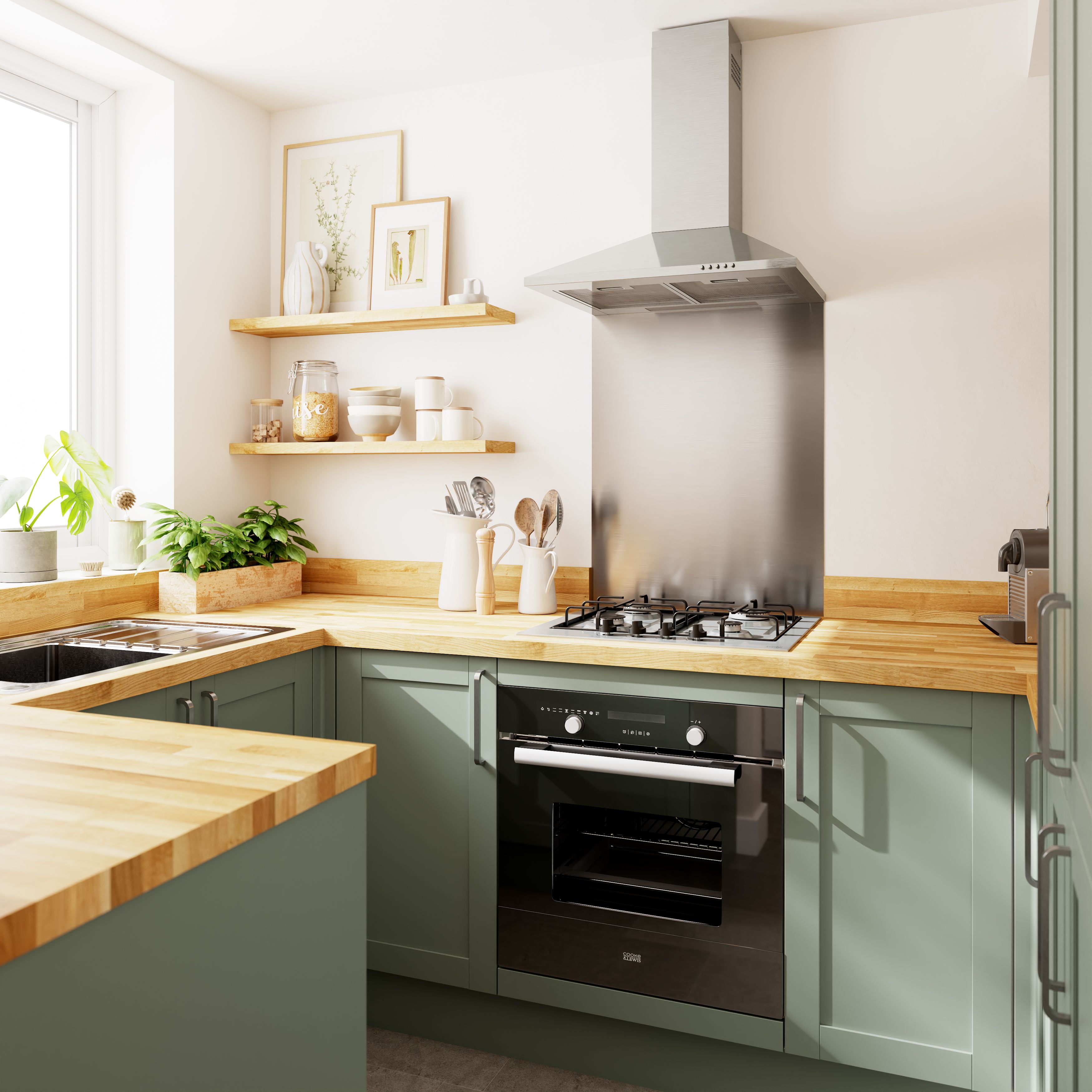 GoodHome Ashmead Matt reed green Drawer front, bridging & bi-fold door, 356mm x 16mm x 797mm 800mm