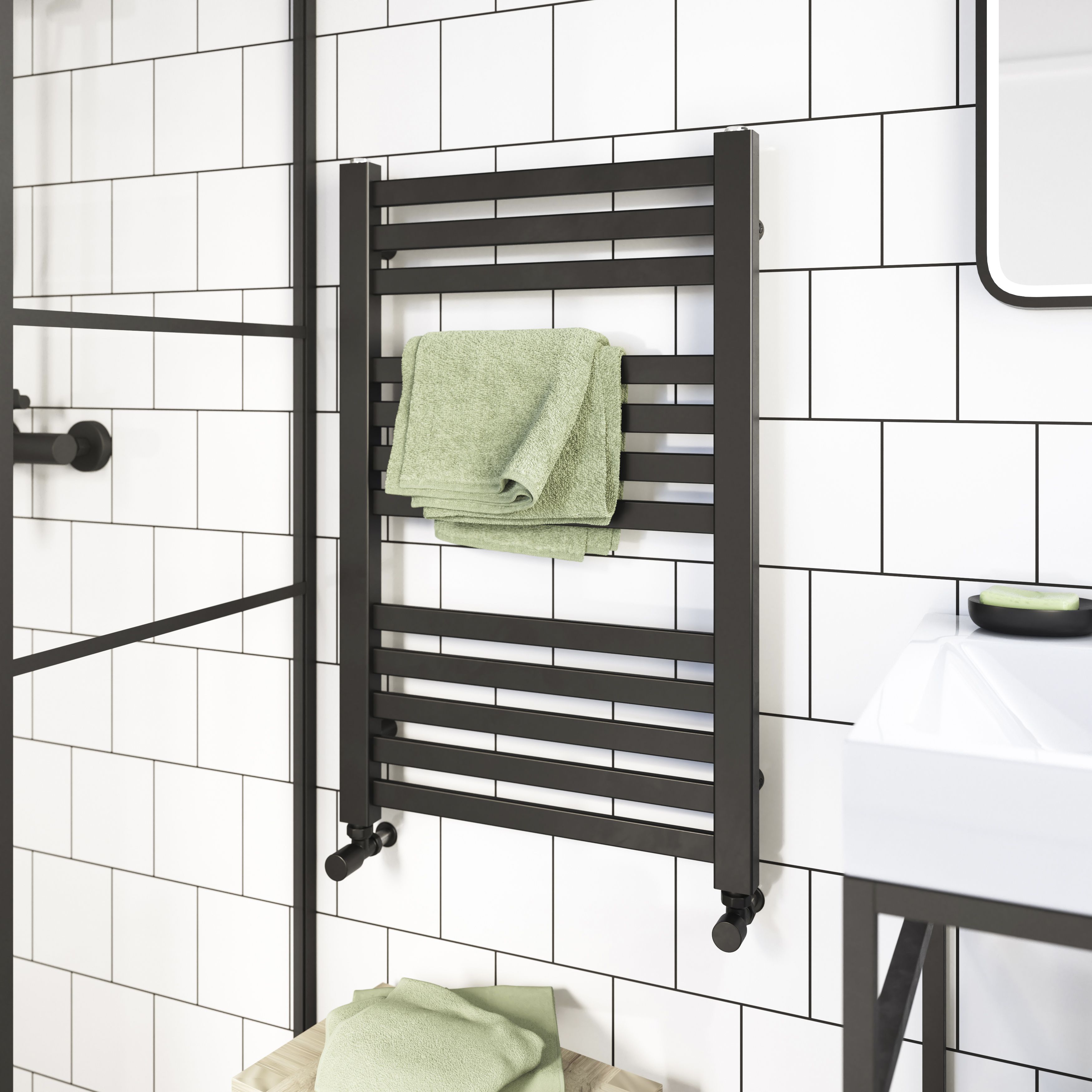 GoodHome Aspley Anthracite 1136BTU Vertical Towel radiator (W)480mm x (H)750mm