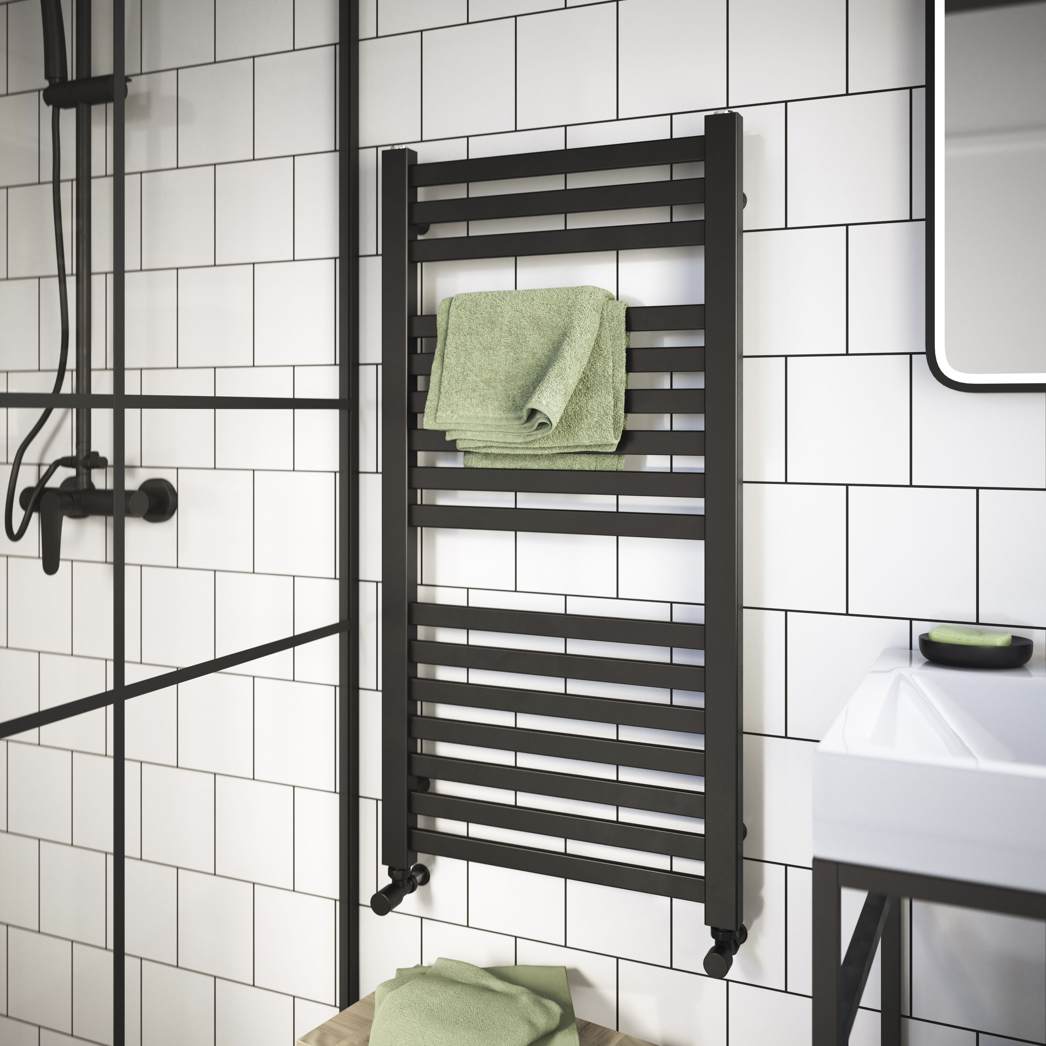 GoodHome Aspley Anthracite 1408BTU Vertical Towel radiator (W)480mm x (H)950mm