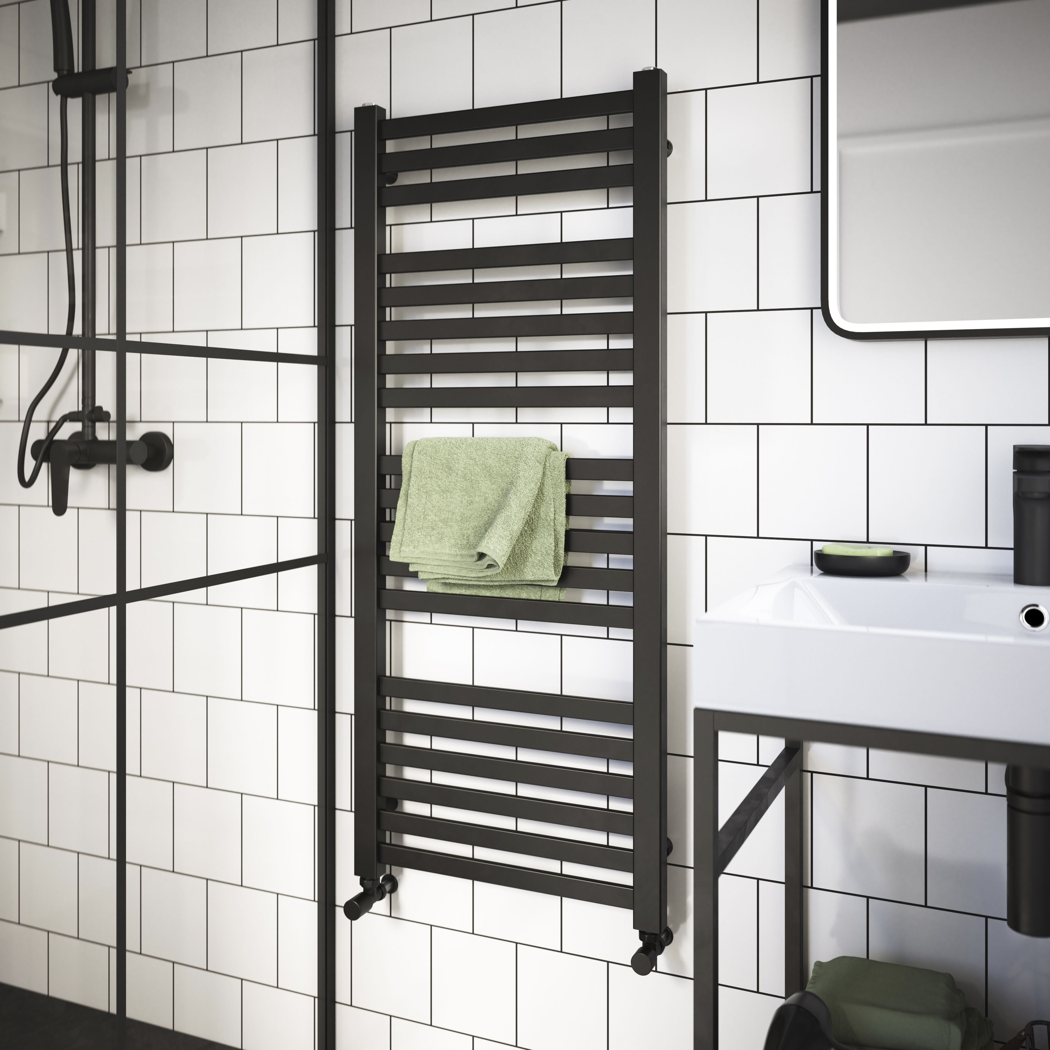 GoodHome Aspley Anthracite 1654BTU Vertical Towel radiator (W)480mm x (H)1150mm