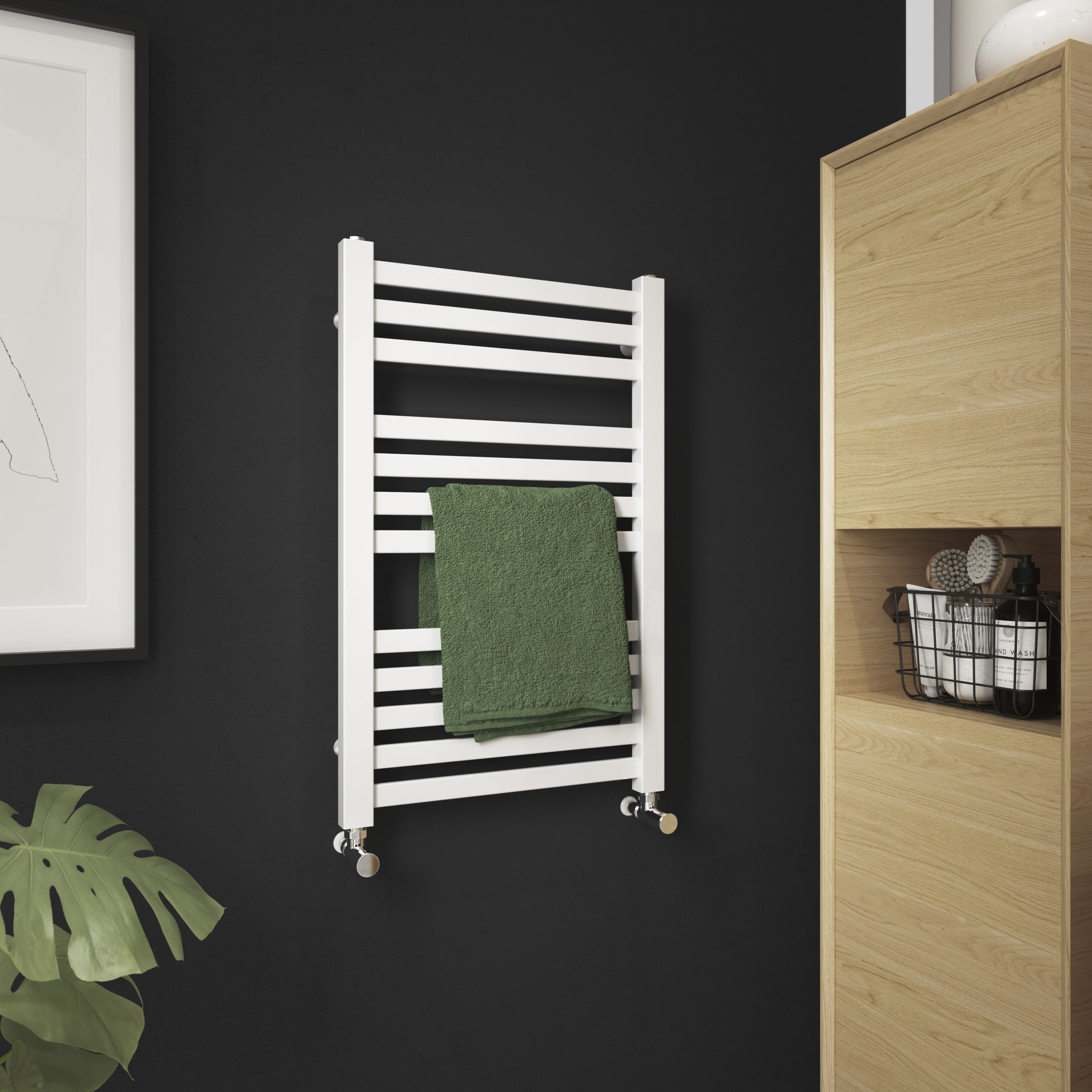 GoodHome Aspley White 1136BTU Vertical Towel radiator (W)480mm x (H)750mm