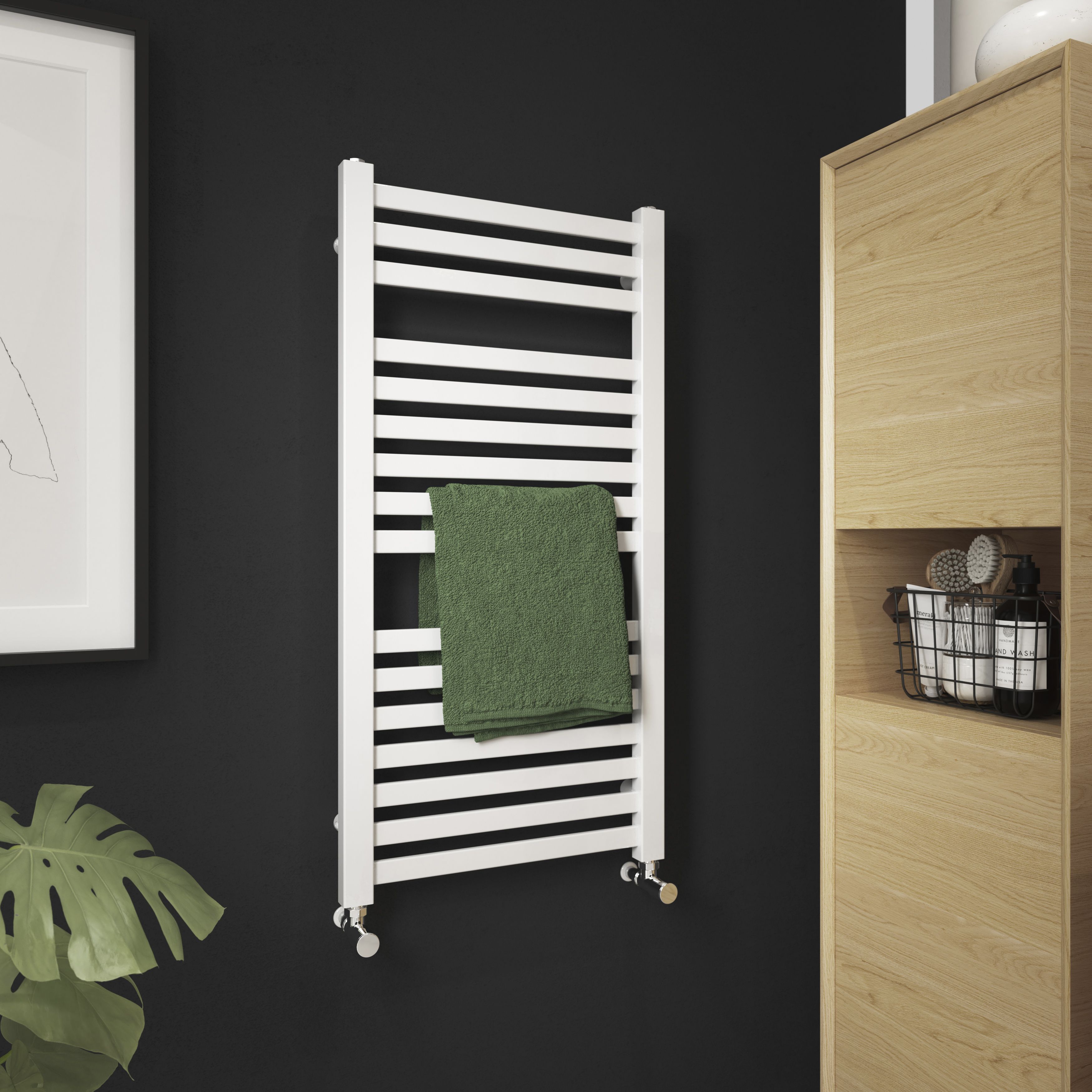 GoodHome Aspley White 1408BTU Vertical Towel radiator (W)480mm x (H)950mm