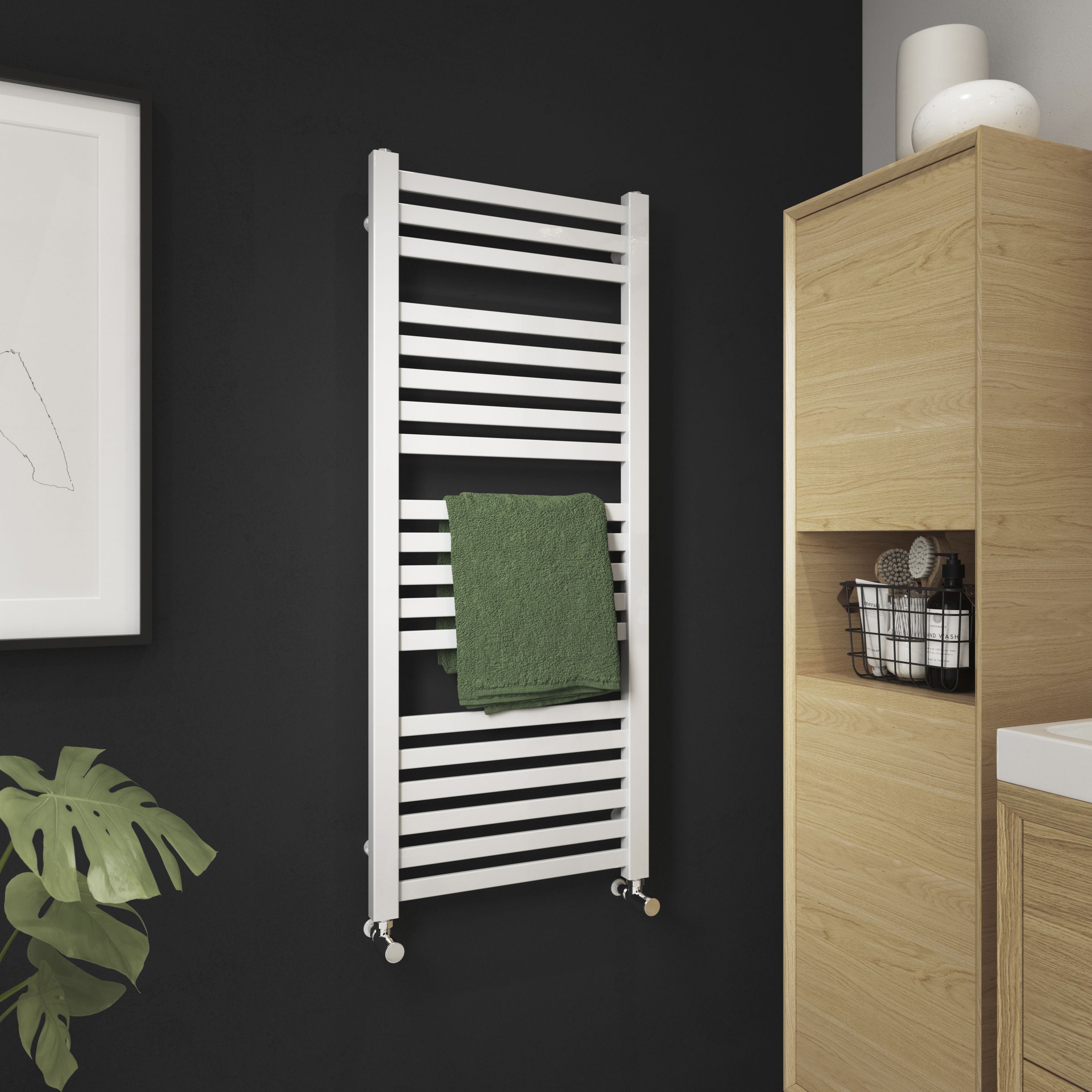 GoodHome Aspley White 1654BTU Vertical Towel radiator (W)480mm x (H)1150mm