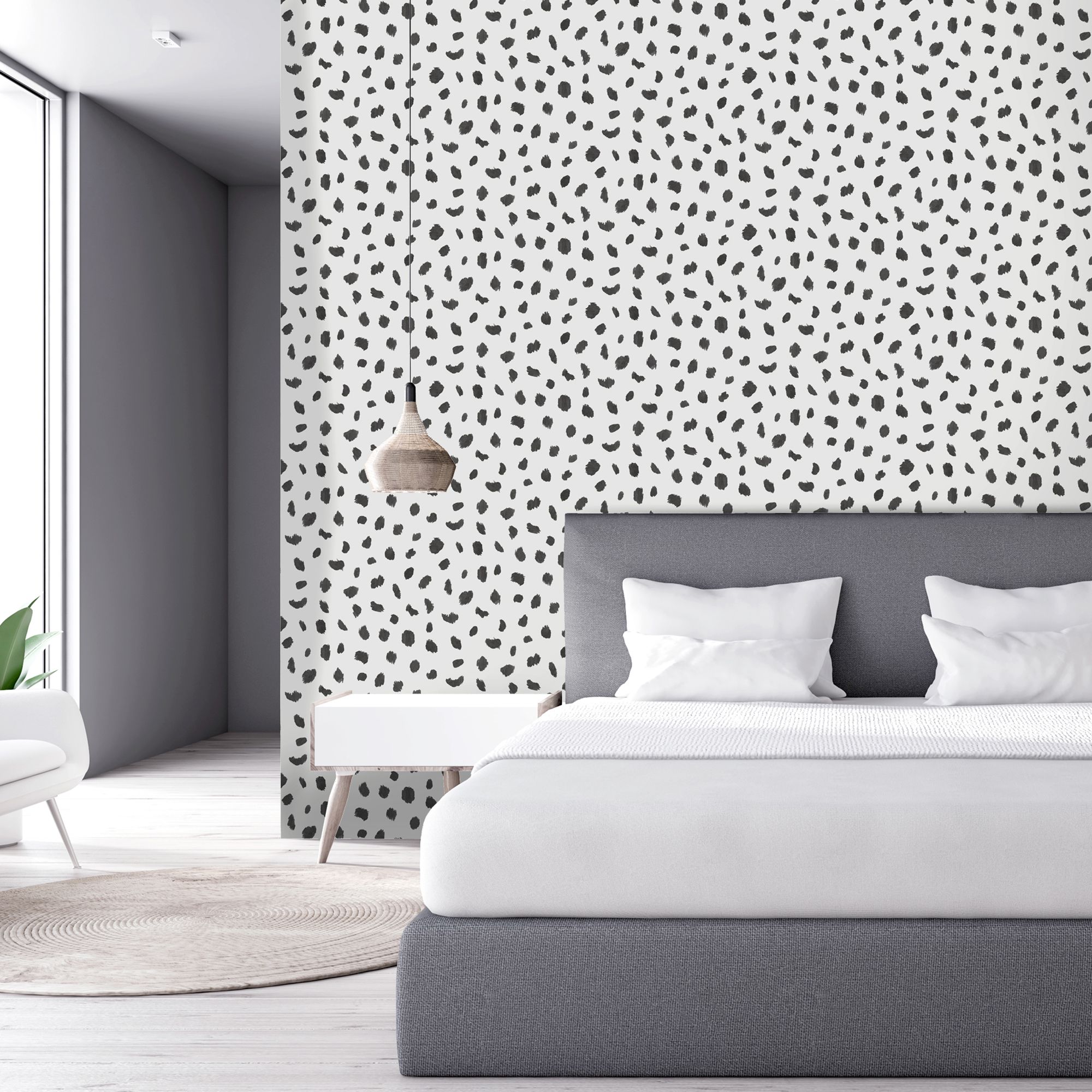 GoodHome Astennu Black & white Spot Monochrome effect Smooth Wallpaper