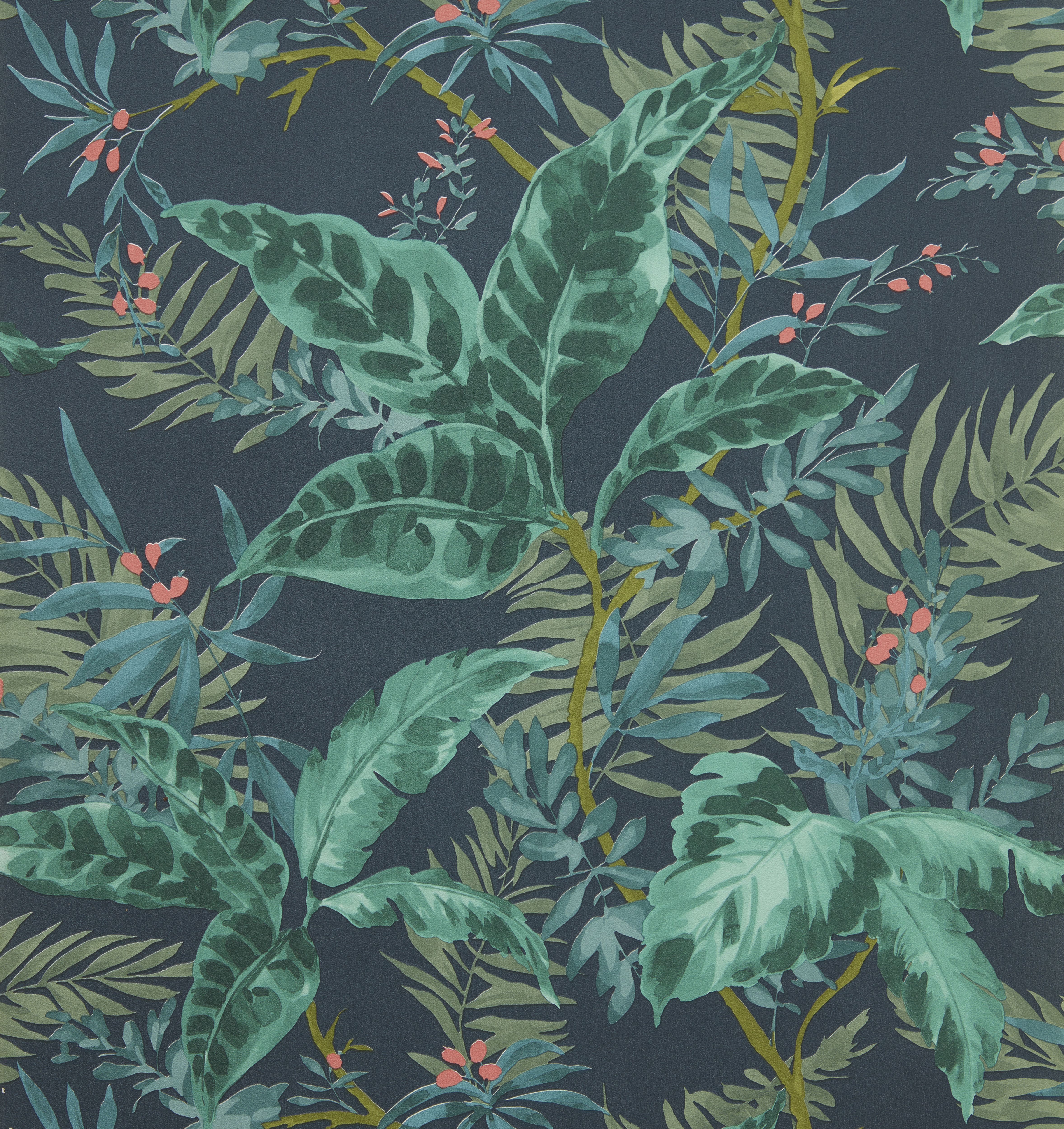 GoodHome Astilbe Navy Botanical Embossed Wallpaper