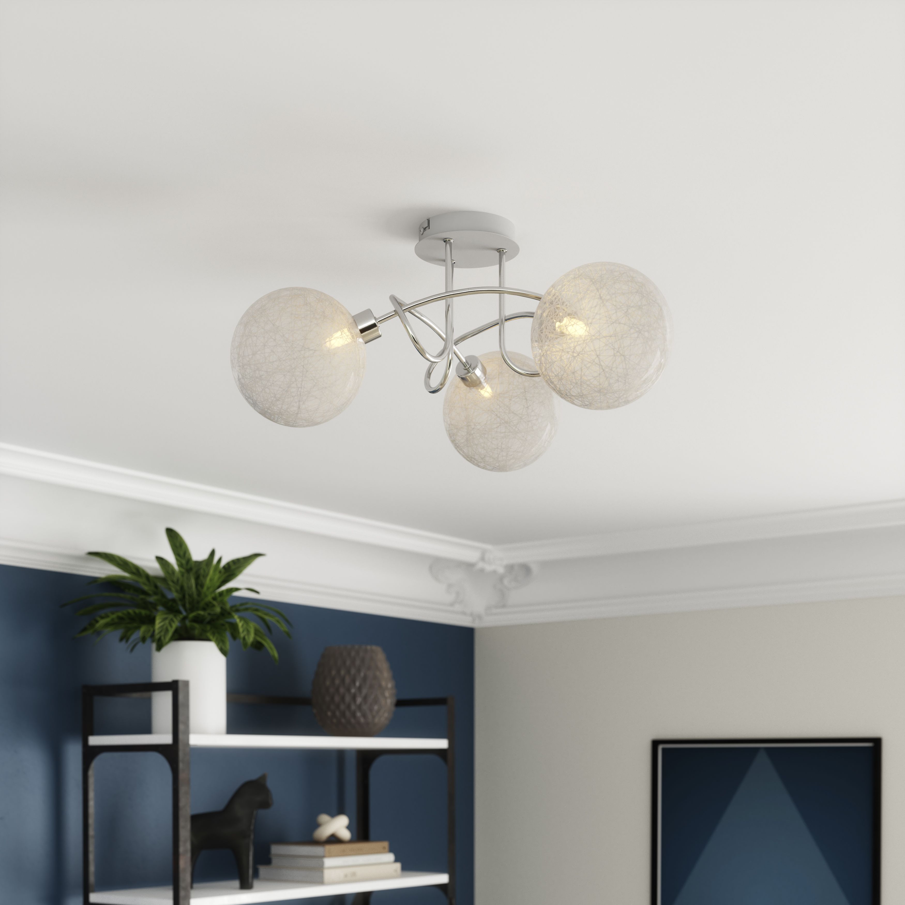 GoodHome Astraea Plate Glass & metal Chrome 3 Lamp LED Ceiling light