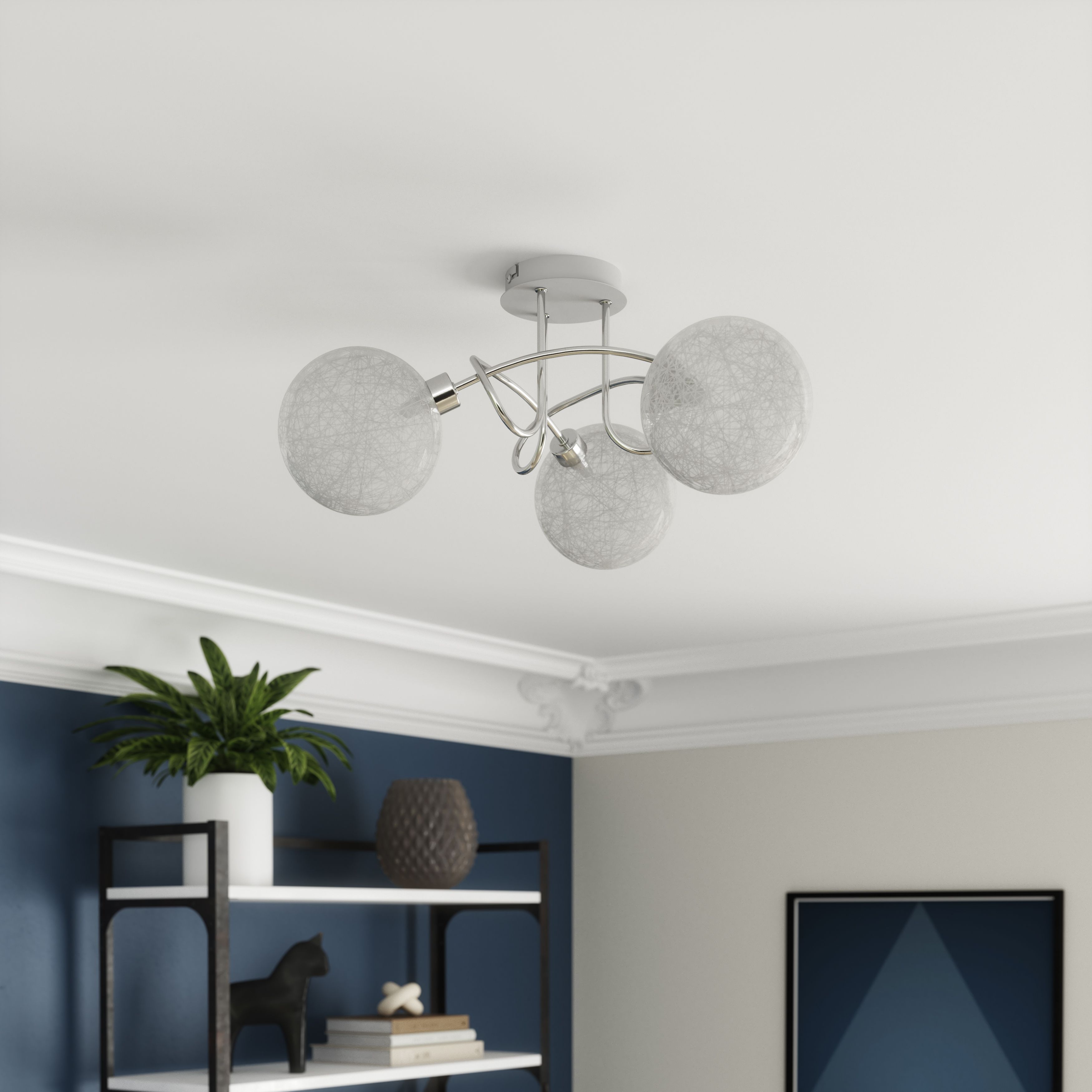 GoodHome Astraea Plate Glass & metal Chrome 3 Lamp LED Ceiling light