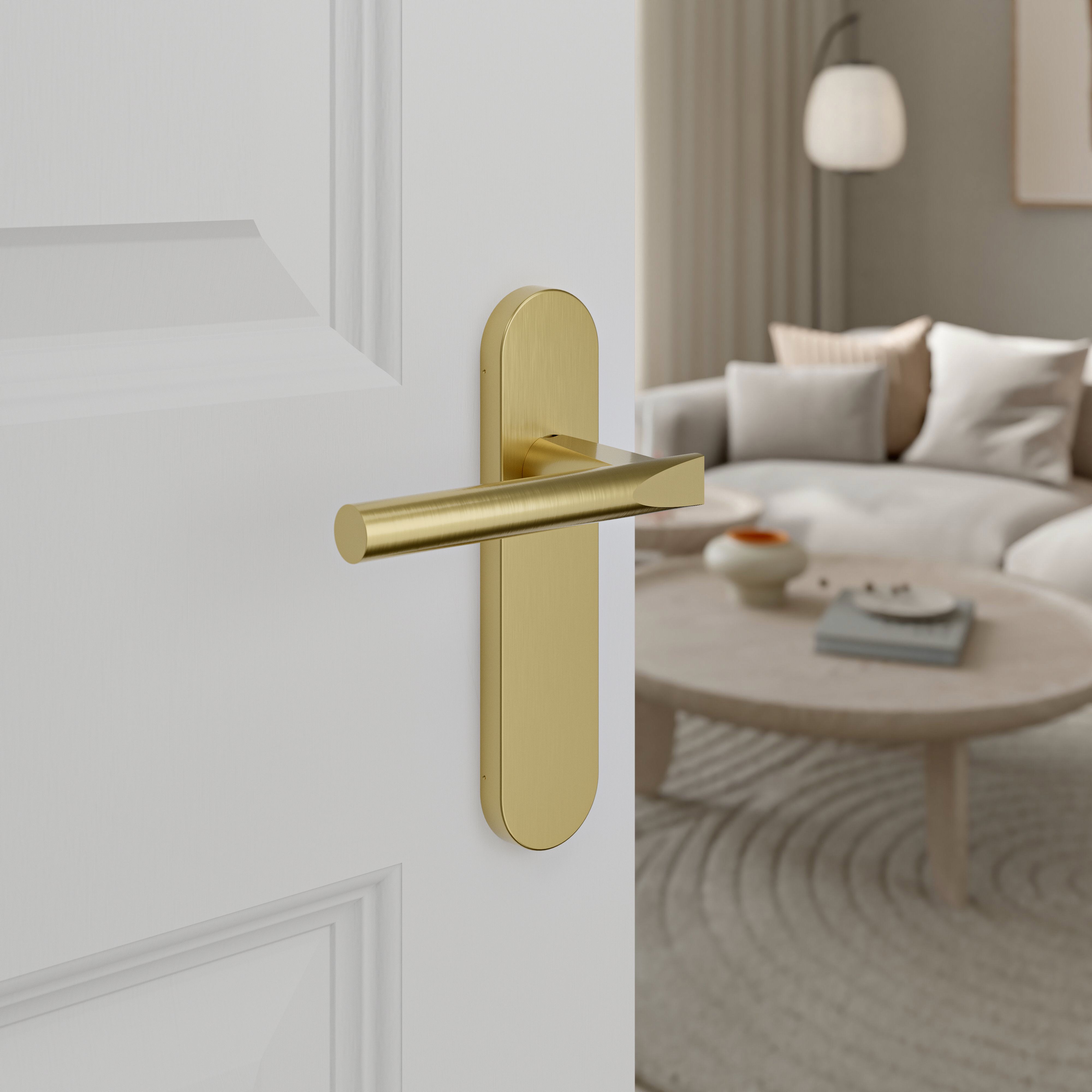 GoodHome Astraz Brushed Brass effect Straight Latch Door handle (L)130mm (D)58mm Pair