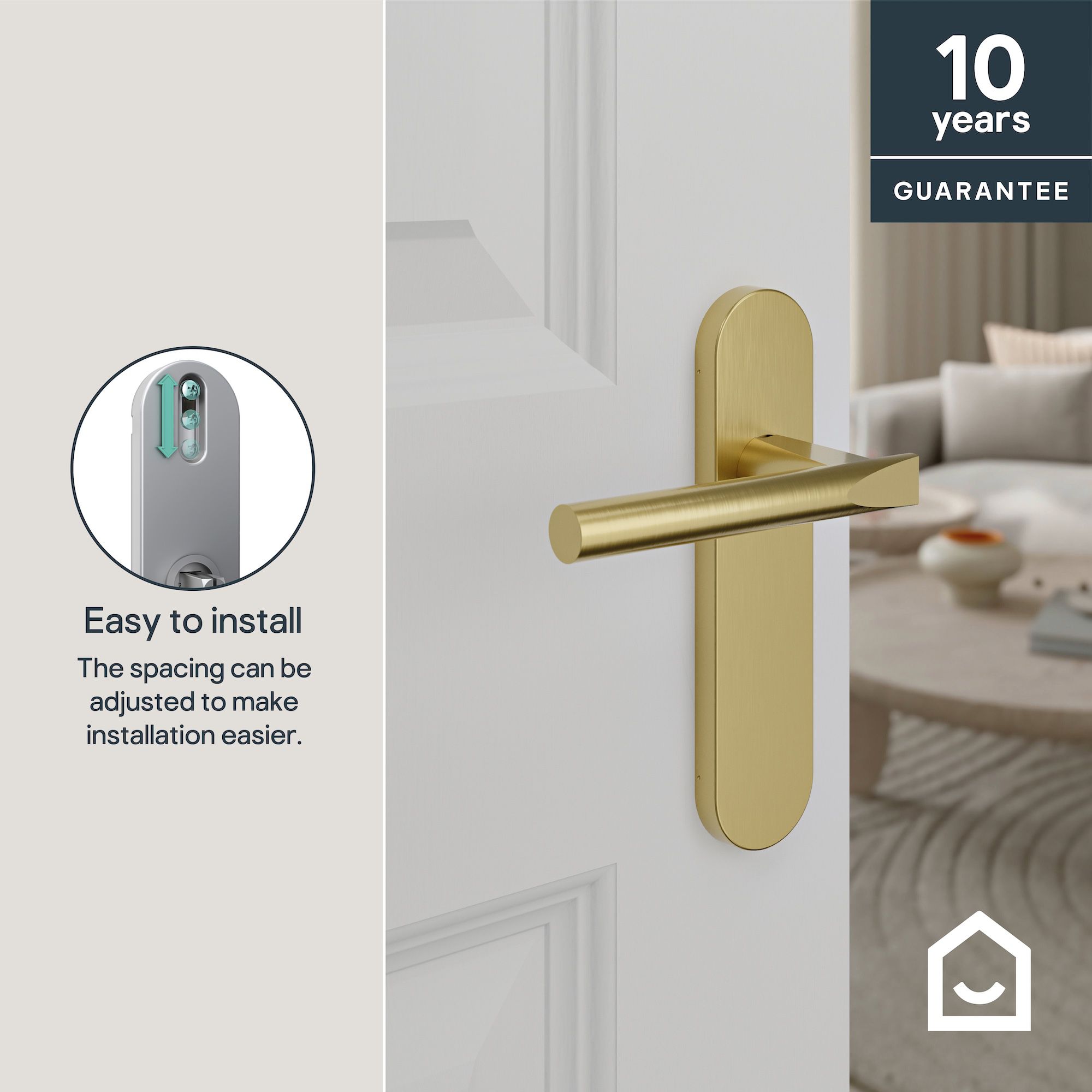 GoodHome Astraz Brushed Brass effect Straight Latch Door handle (L)130mm (D)58mm Pair
