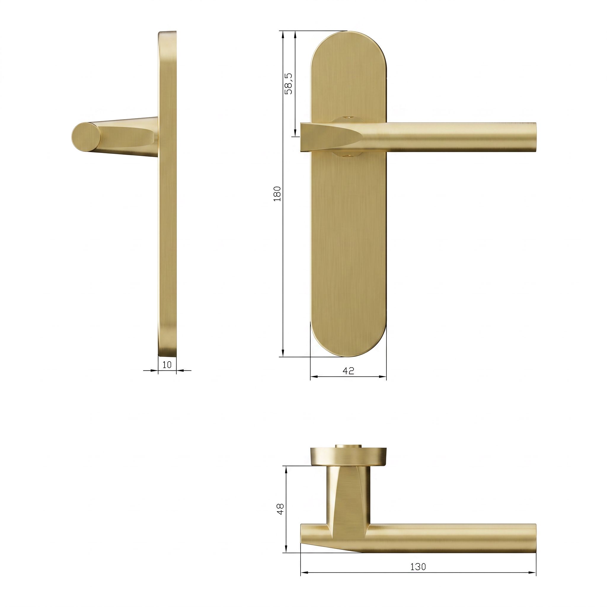 GoodHome Astraz Brushed Brass effect Straight Latch Door handle (L)130mm (D)58mm Pair