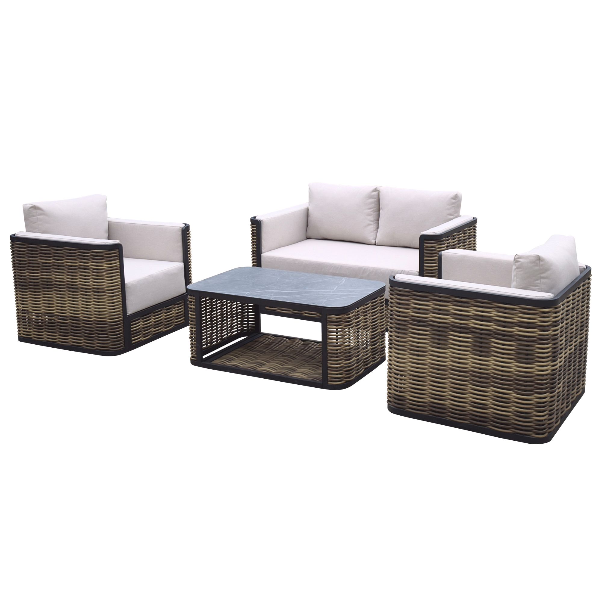 GoodHome Atar Beige Rattan effect 4 Seater Coffee set