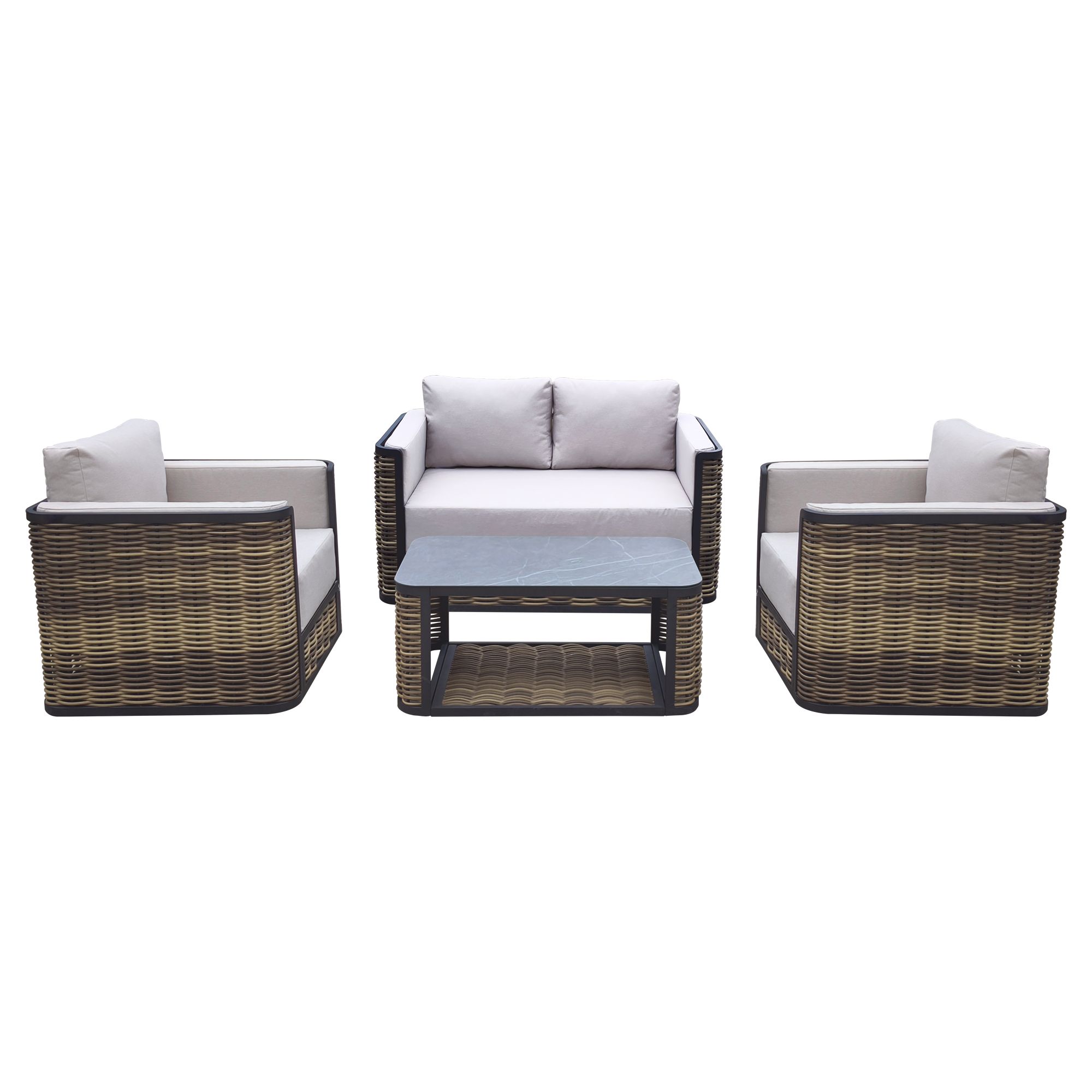 GoodHome Atar Beige Rattan effect 4 Seater Coffee set