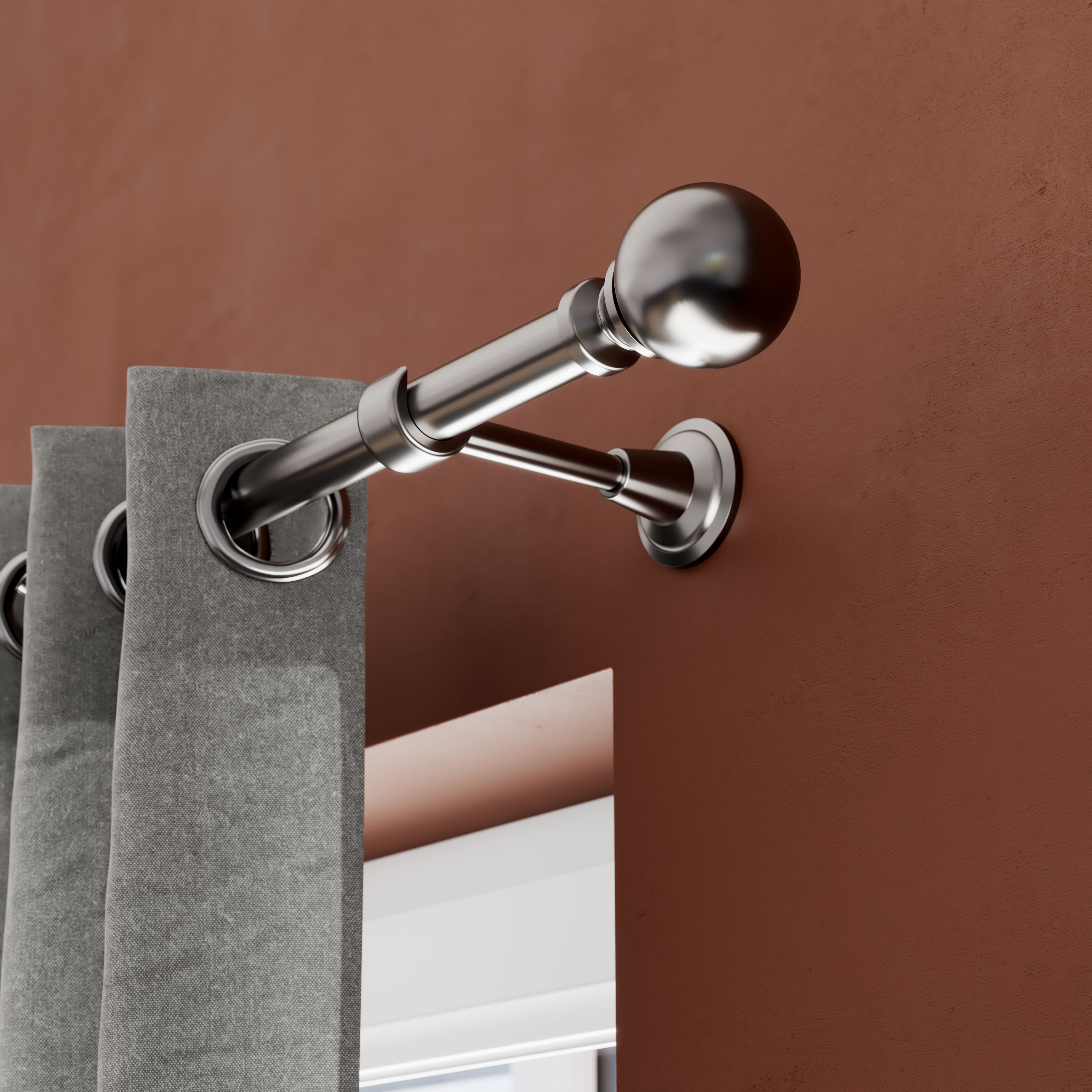 GoodHome Athens Brushed Grey Nickel effect Metal Ball Curtain pole finial (Dia)19mm