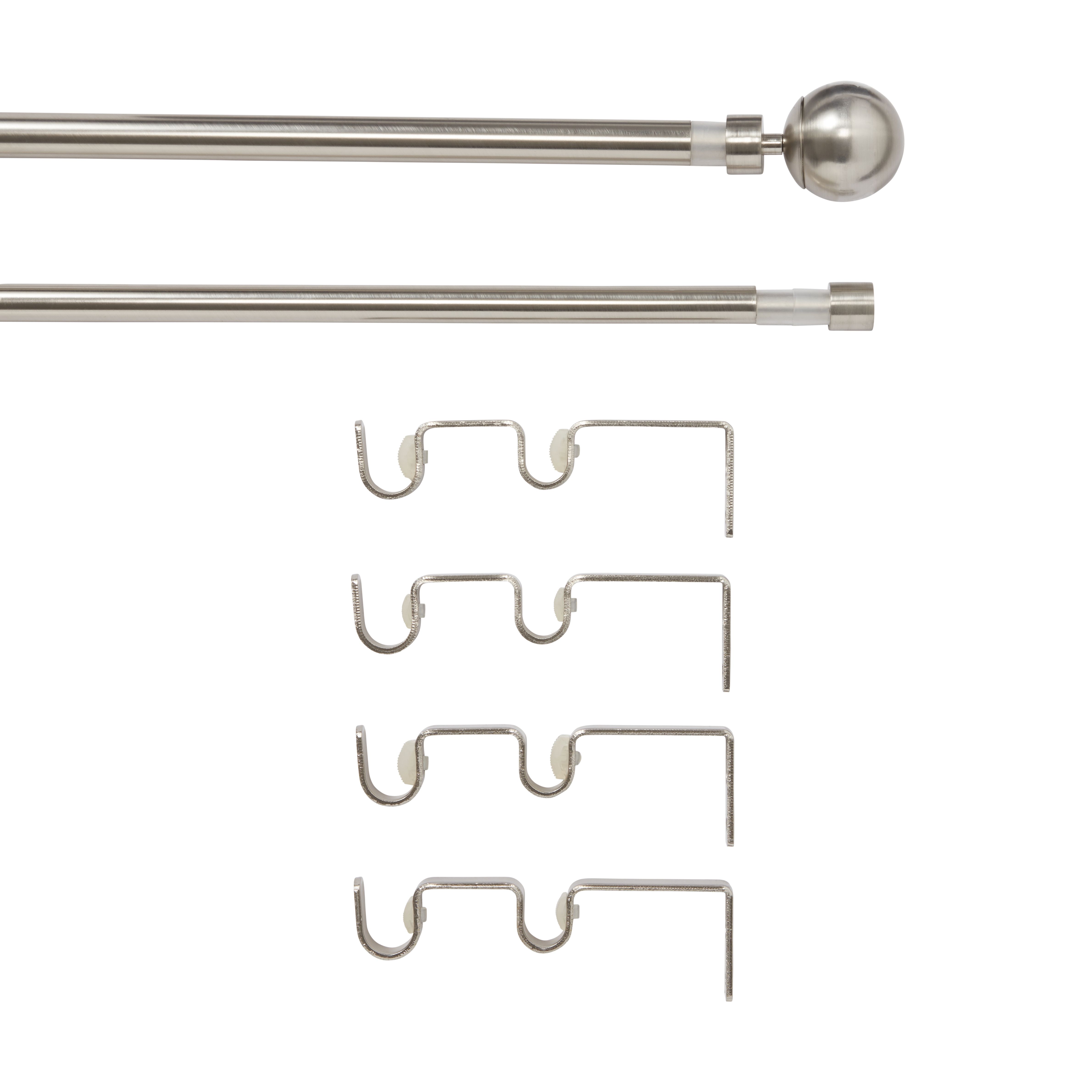 GoodHome Athens Grey Brushed nickel effect Extendable Ball Double pole Set, (L)1200mm-2100mm (Dia)19mm