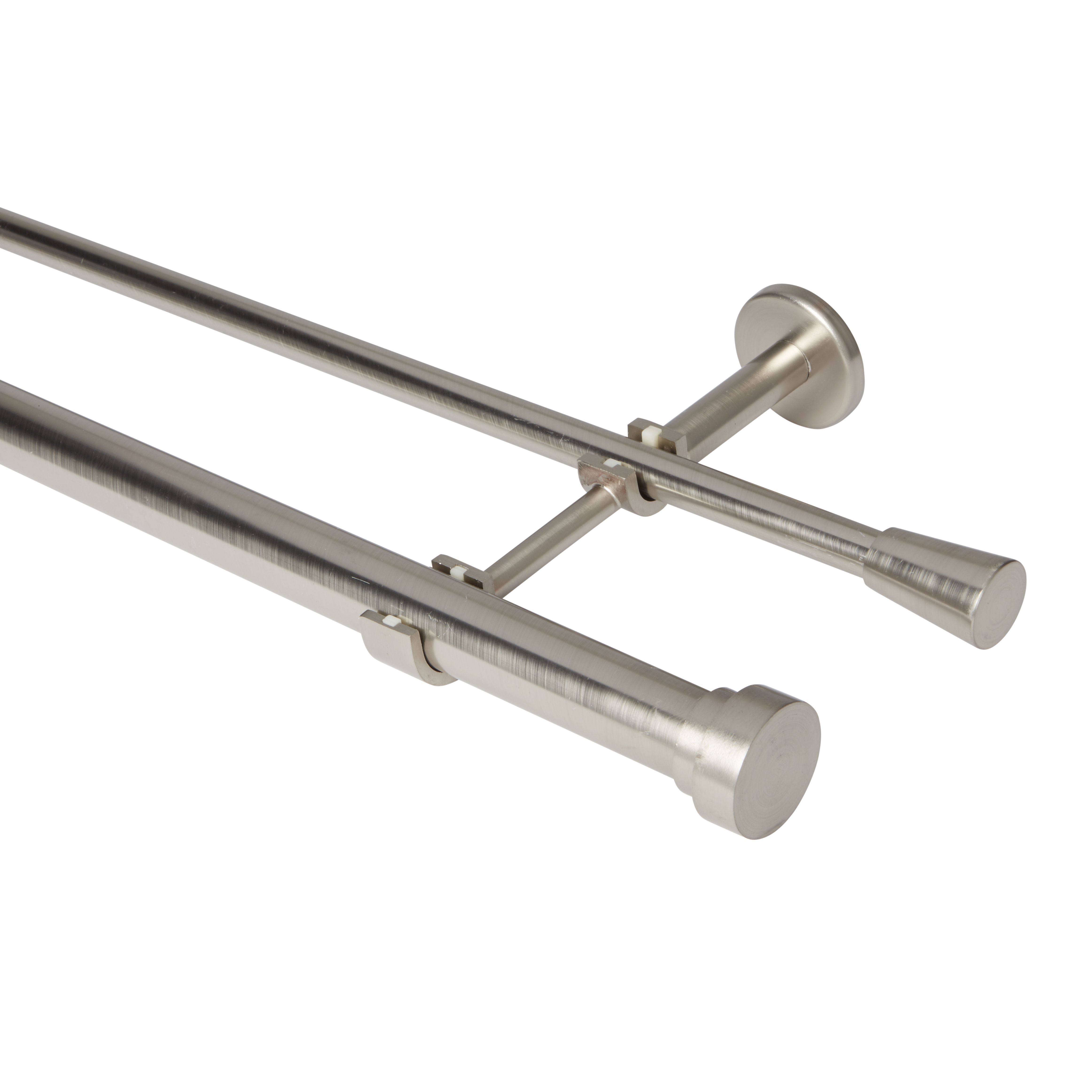 GoodHome Athens Nickel effect Fixed Double Curtain pole Set, (L)2.5m