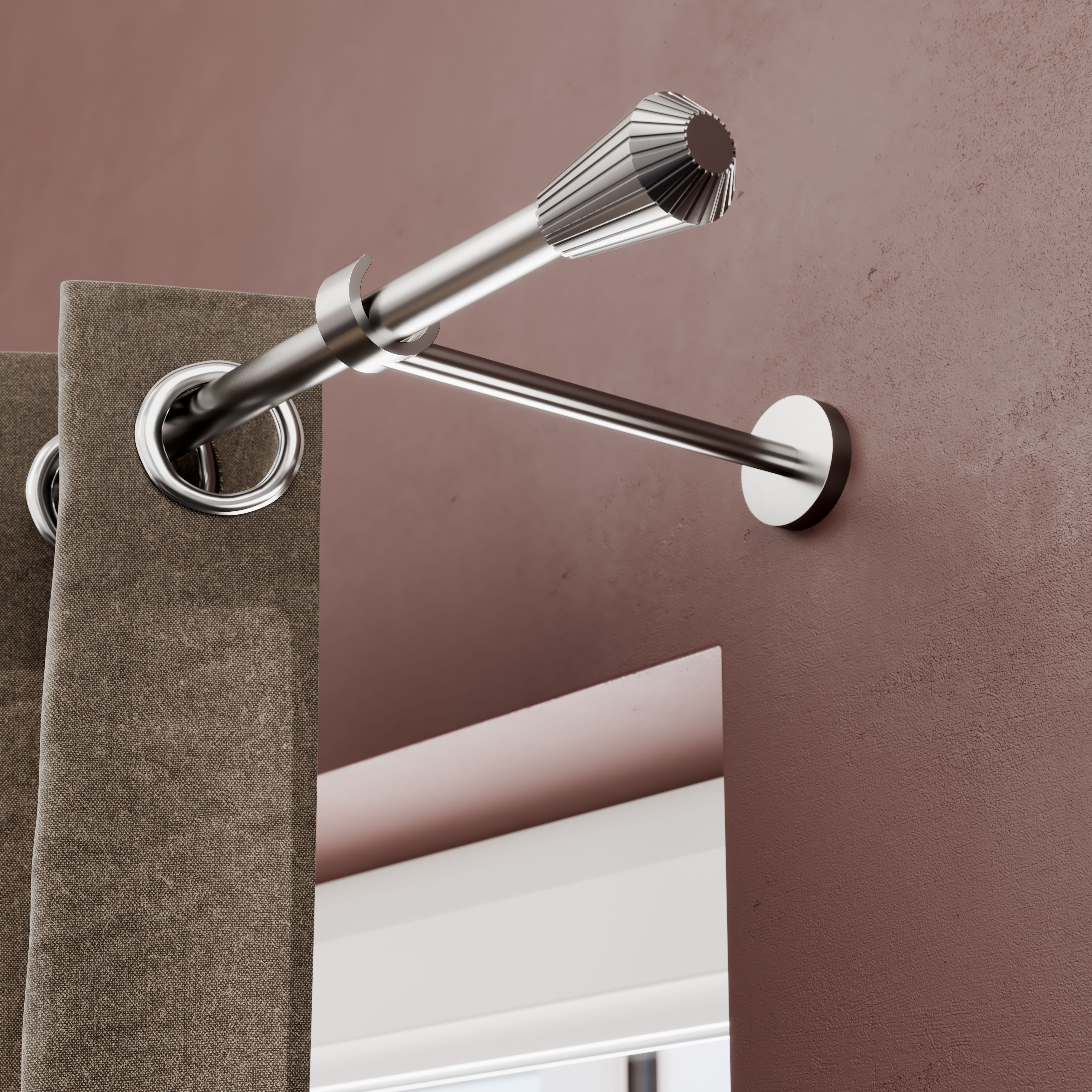 GoodHome Athens Satin Grey Nickel effect Curtain pole, (L)2m (Dia)28mm