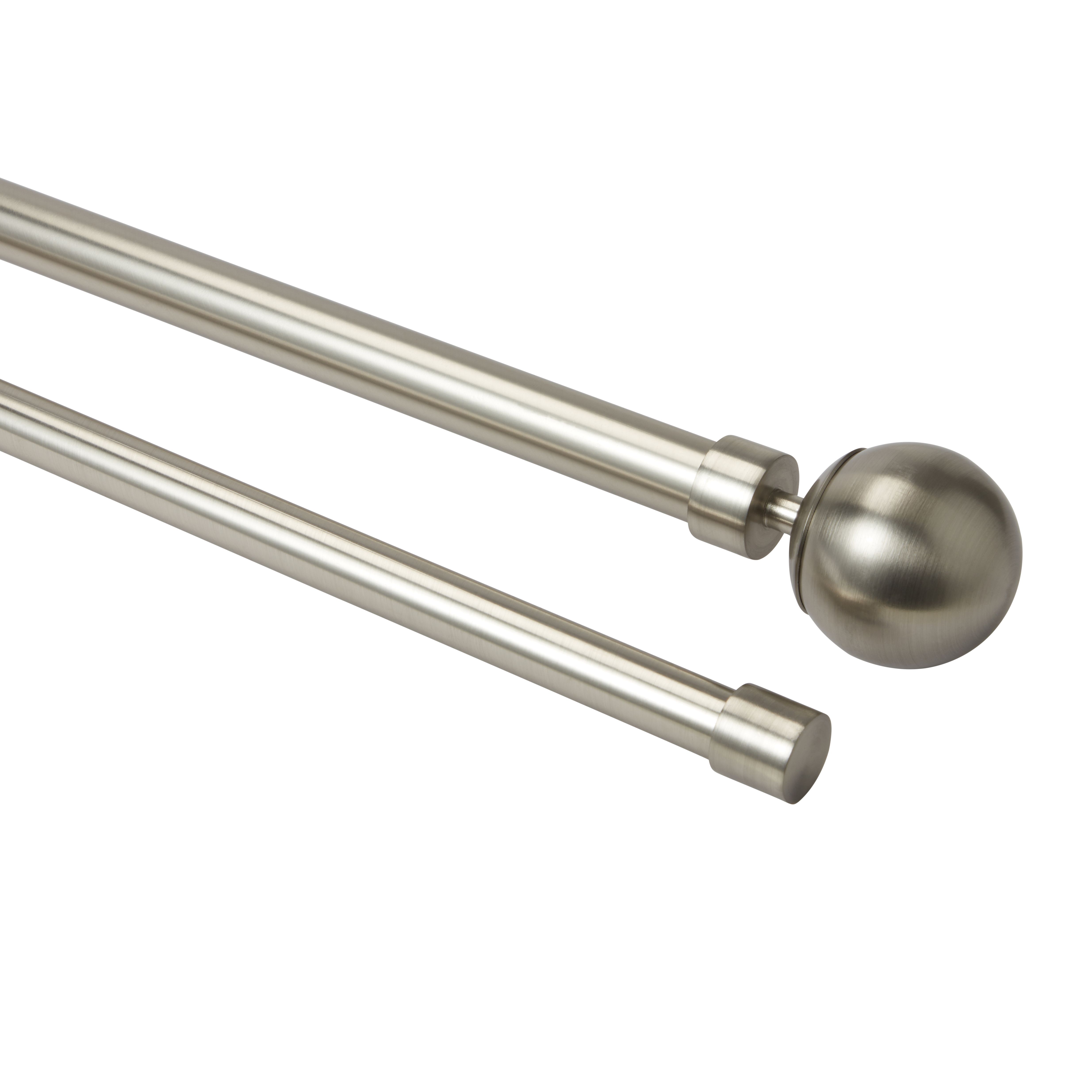 GoodHome Athens Satin Grey Nickel effect Extendable Ball Double curtain pole set Set, (L)1200mm-2100mm (Dia)19mm