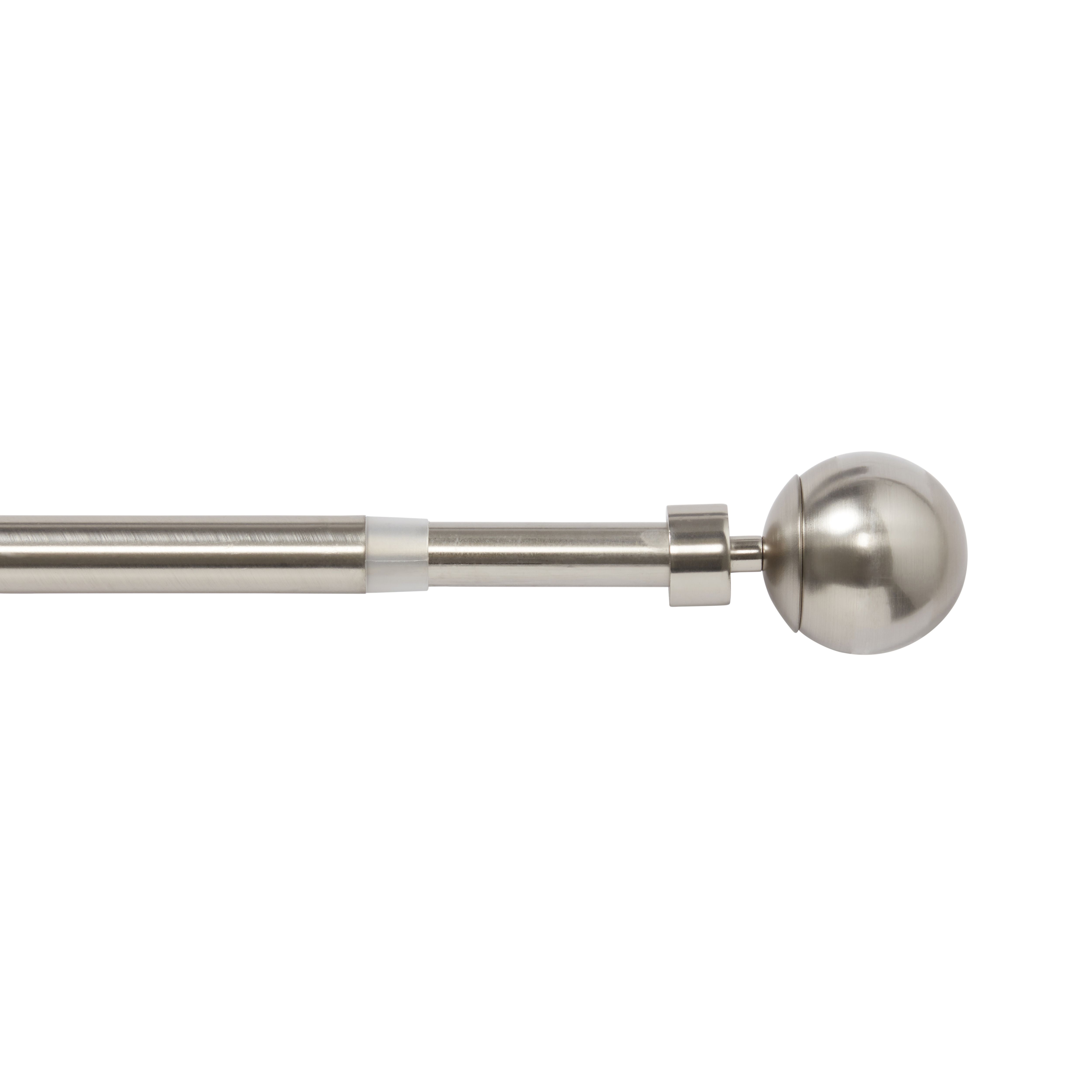 GoodHome Athens Satin Grey Nickel effect Extendable Ball Single curtain pole set, (L)1200mm-2100mm (Dia)19mm