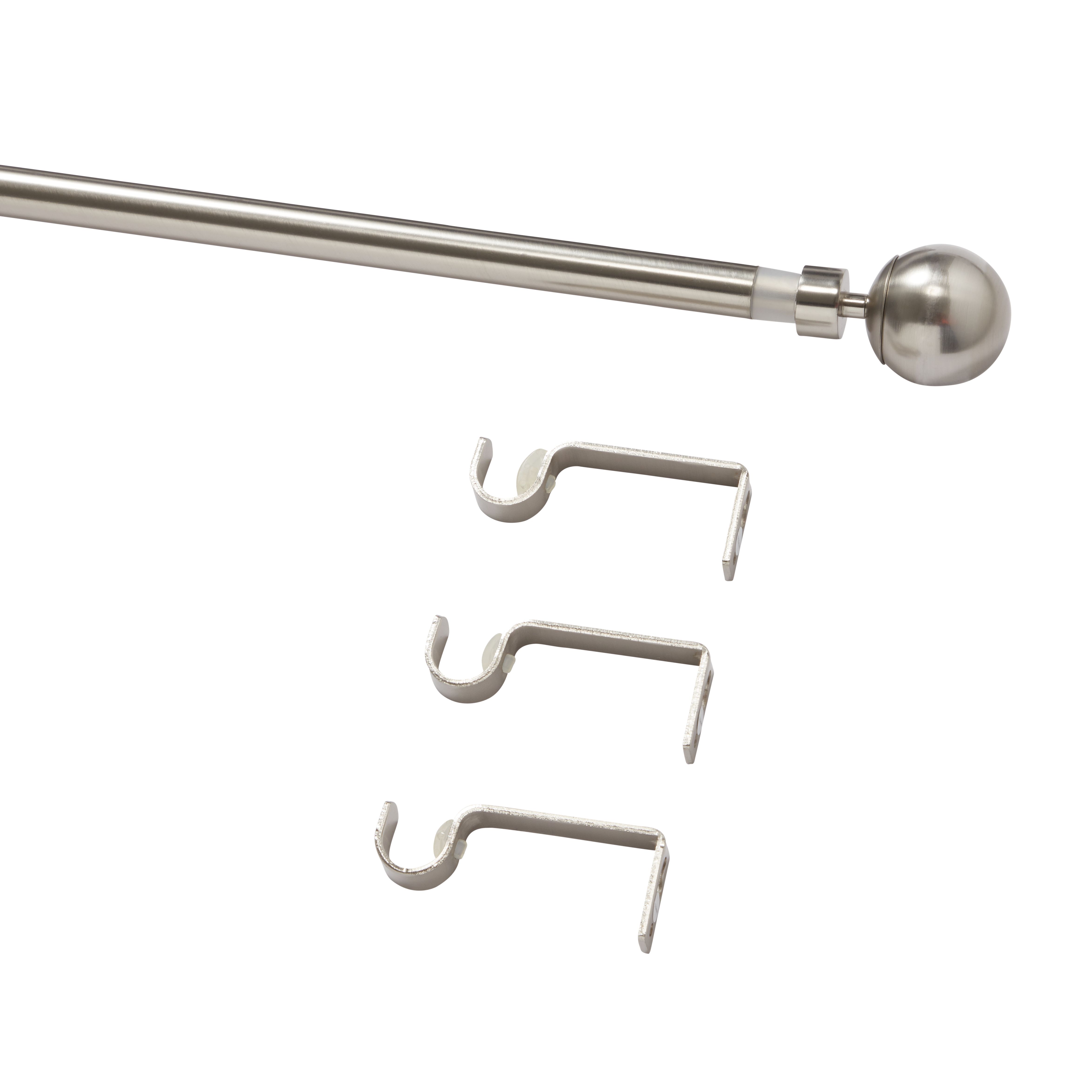 GoodHome Athens Satin Grey Nickel effect Extendable Ball Single curtain pole set, (L)2000mm-3300mm (Dia)19mm