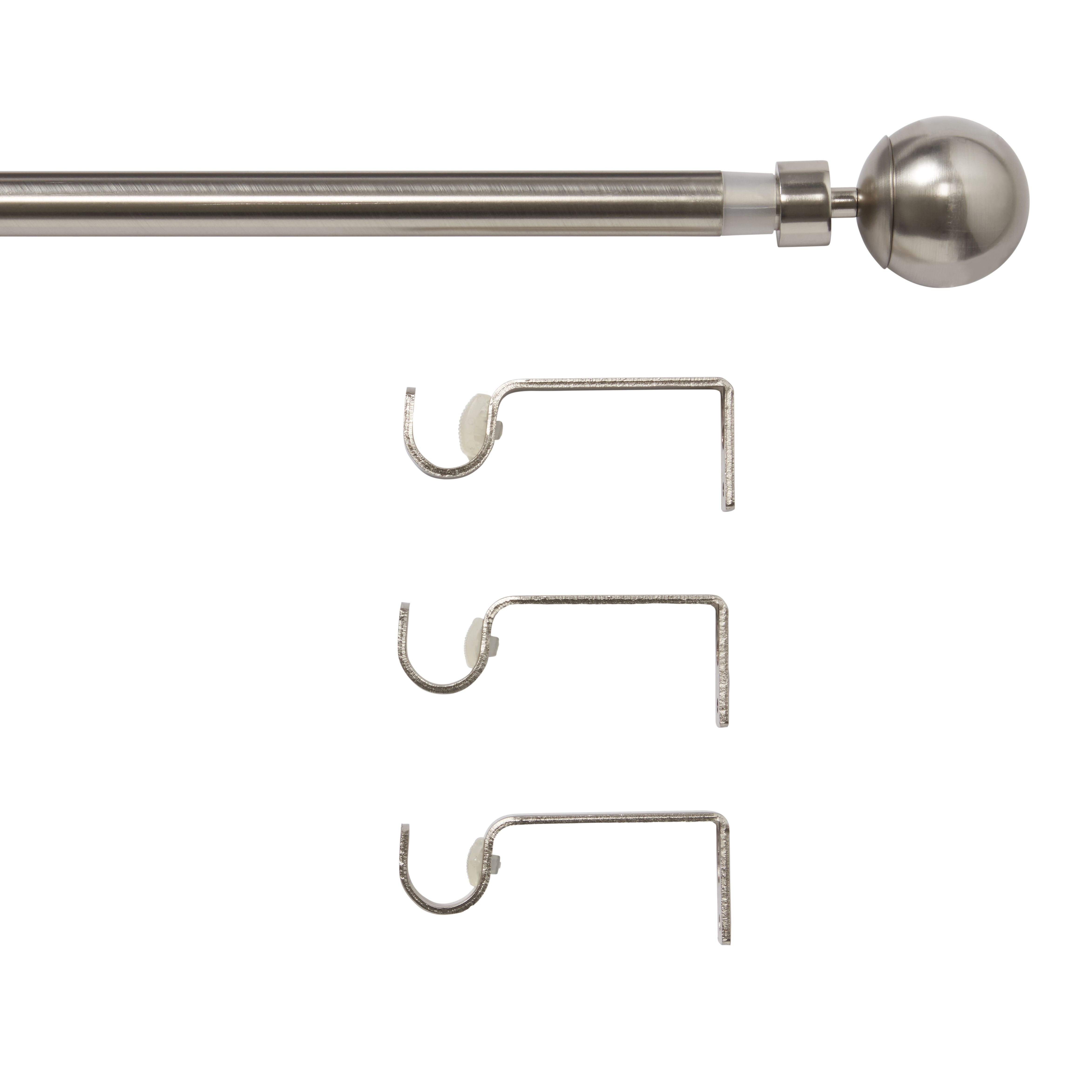 GoodHome Athens Satin Grey Nickel effect Extendable Ball Single curtain pole set, (L)2000mm-3300mm (Dia)19mm