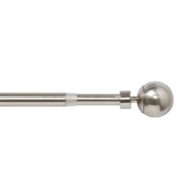 GoodHome Athens Satin Grey Nickel effect Extendable Ball Single curtain pole set Set, (L)1200mm-2100mm (Dia)19mm