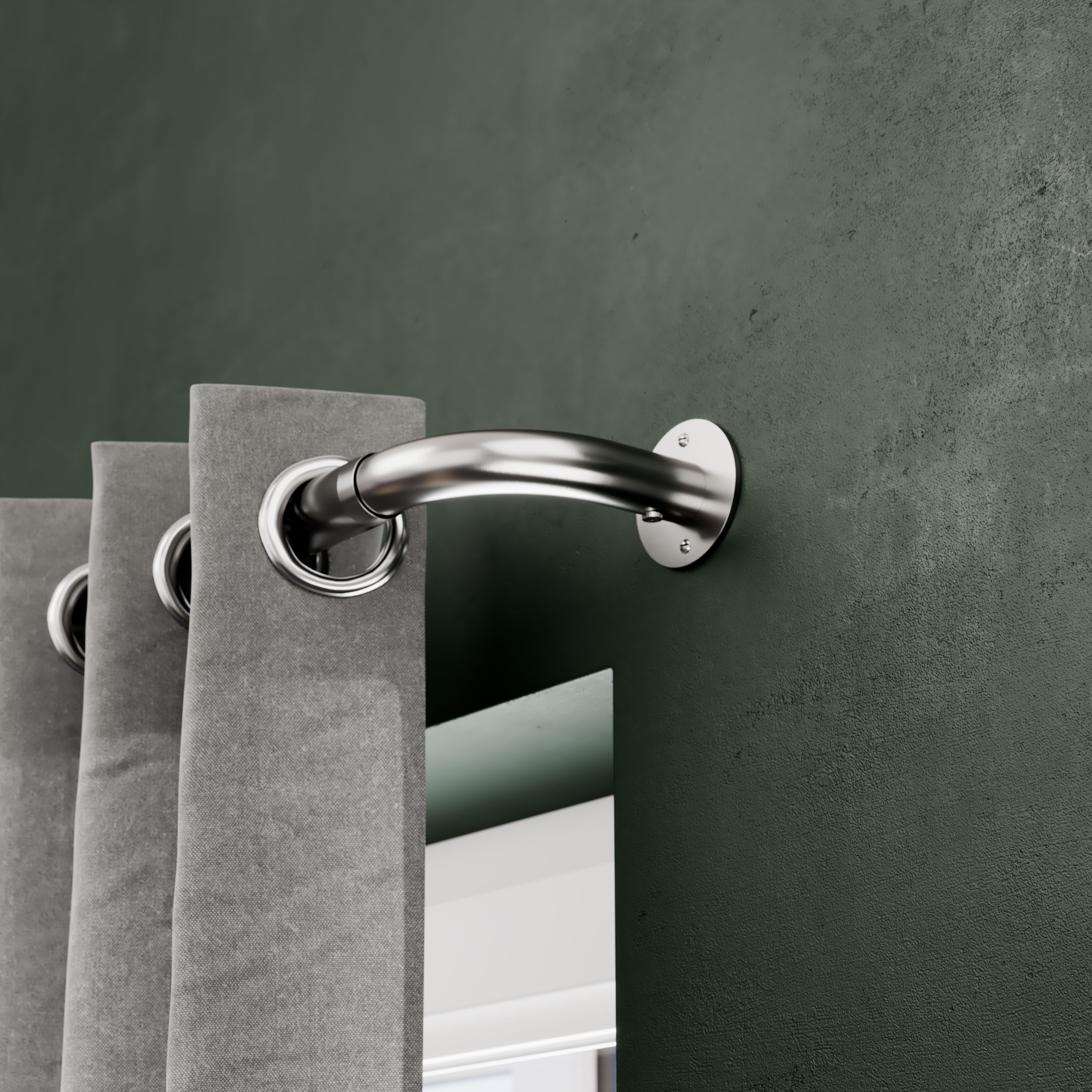 GoodHome Athens Satin Grey Nickel effect Extendable Single curtain pole set, (L)1200mm-2100mm (Dia)28mm