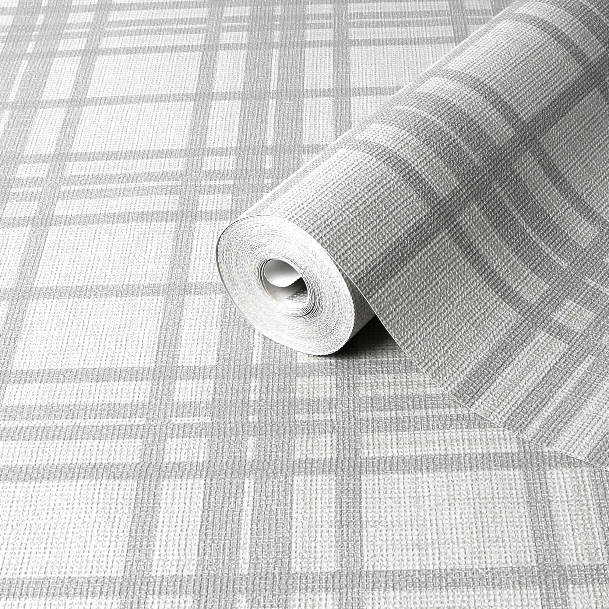 GoodHome Atherton Grey Metallic effect Tartan Textured Wallpaper