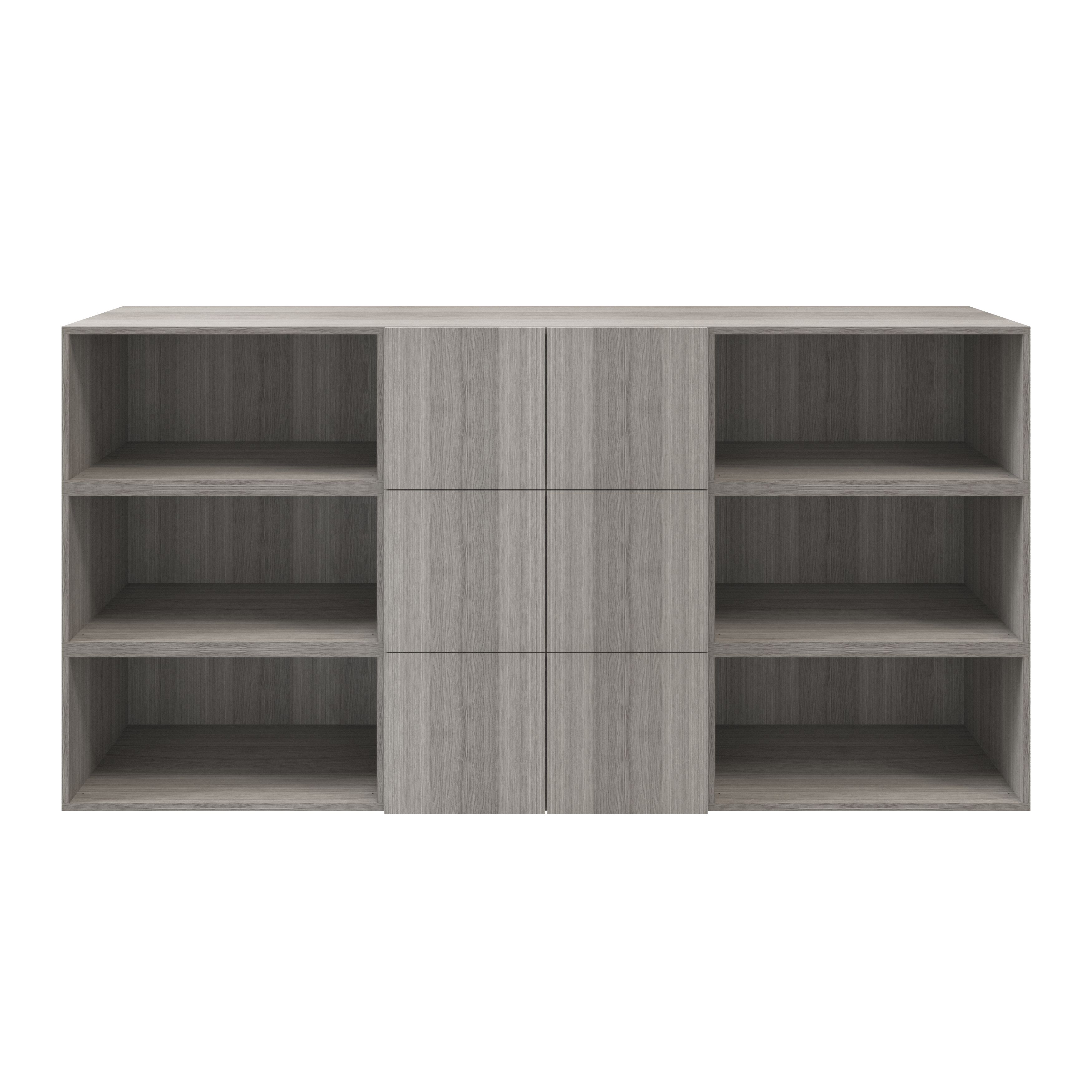 GoodHome Atomia 6 Door Matt grey oak effect Bookcase (H)112.5cm x (W)225cm x (D)35cm