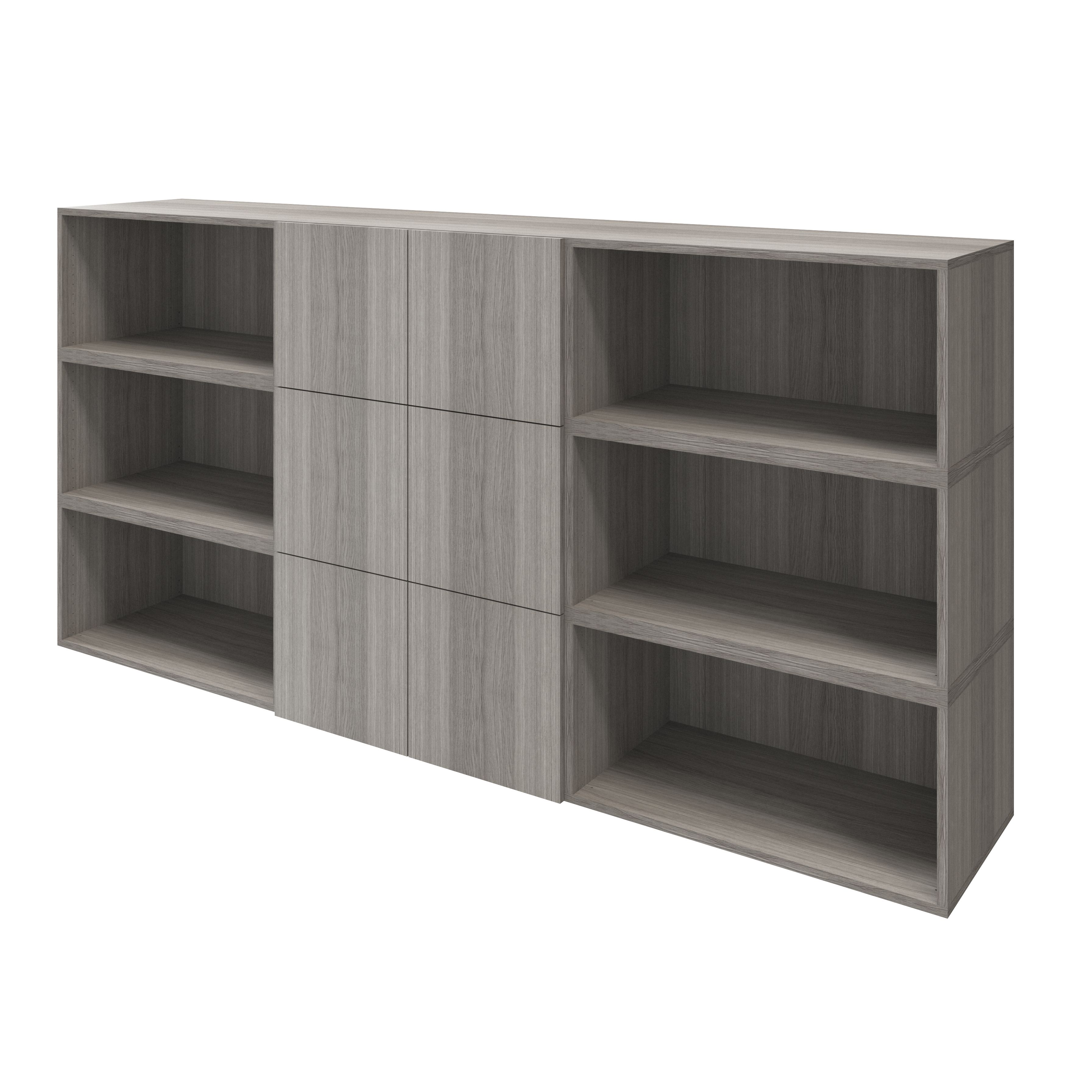 GoodHome Atomia 6 Door Matt grey oak effect Bookcase (H)112.5cm x (W)225cm x (D)35cm