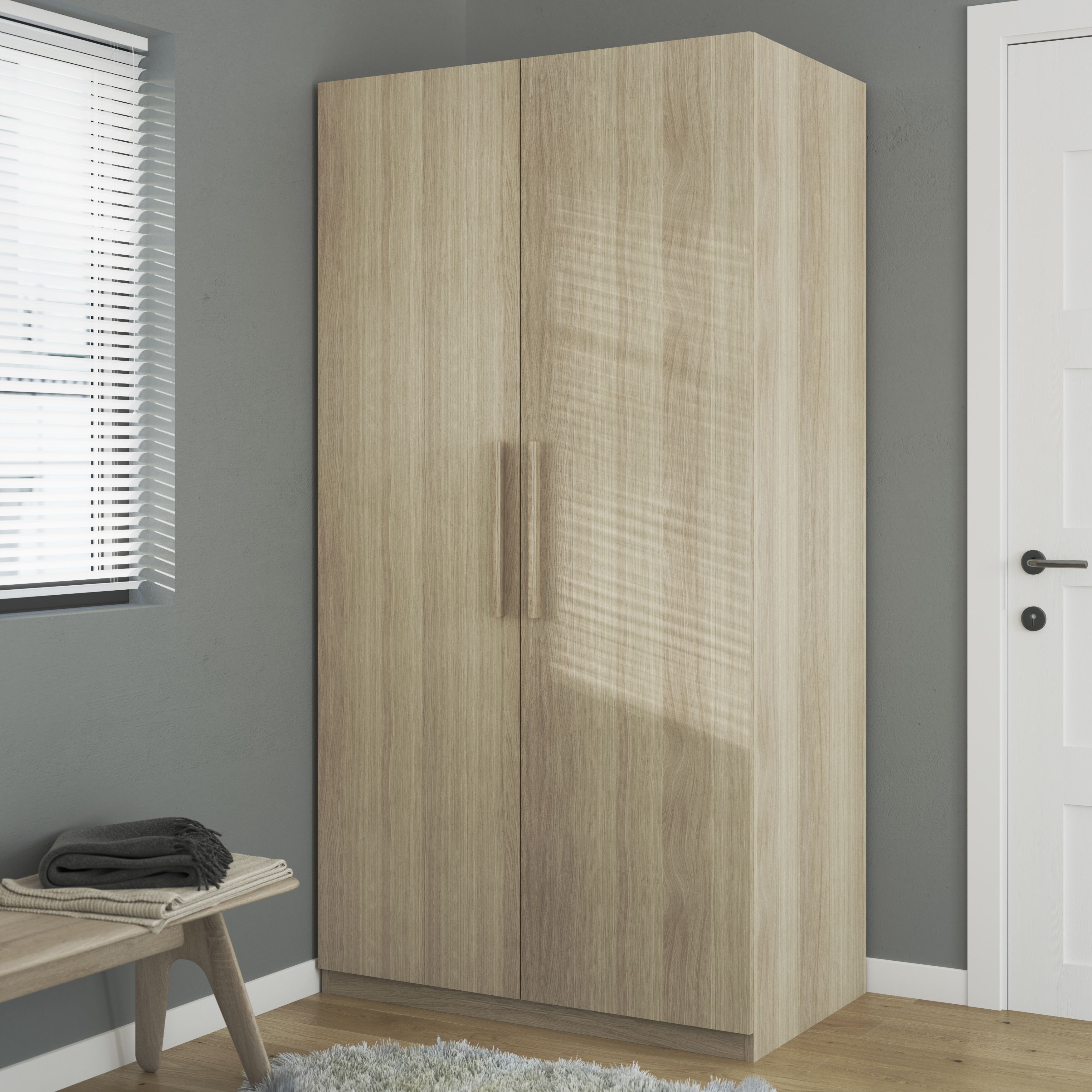 GoodHome Atomia All in one Modern Matt oak effect Large Double Wardrobe (H)1929mm (W)1000mm (D)596mm