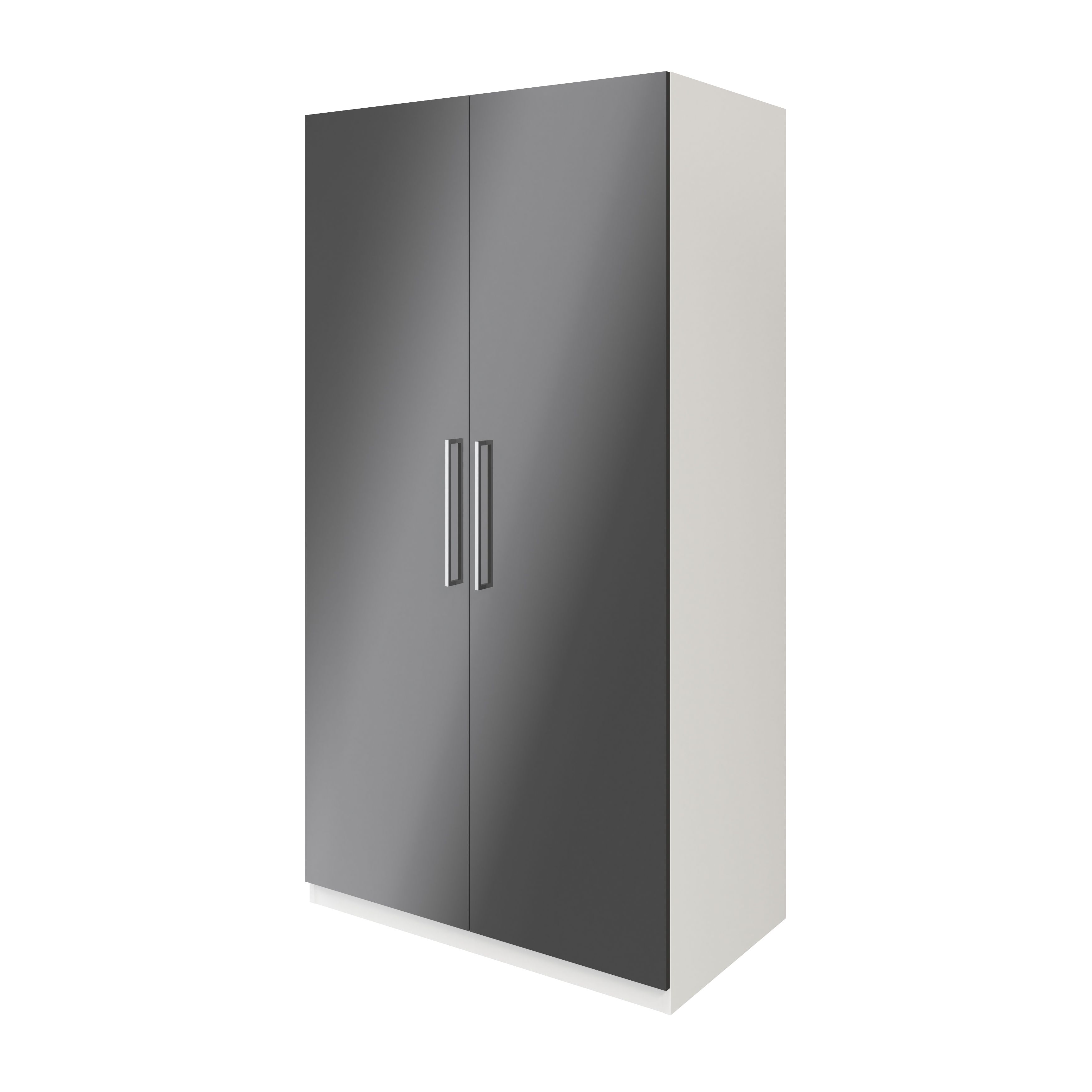 GoodHome Atomia Freestanding Gloss & matt white & anthracite 2 door Large Double Wardrobe (H)1929mm (W)1000mm (D)596mm