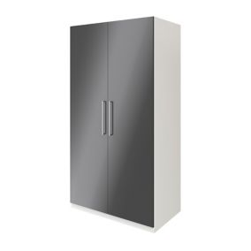 GoodHome Atomia Freestanding Gloss & matt white & anthracite Large Double Wardrobe (H)1929mm (W)1000mm (D)596mm