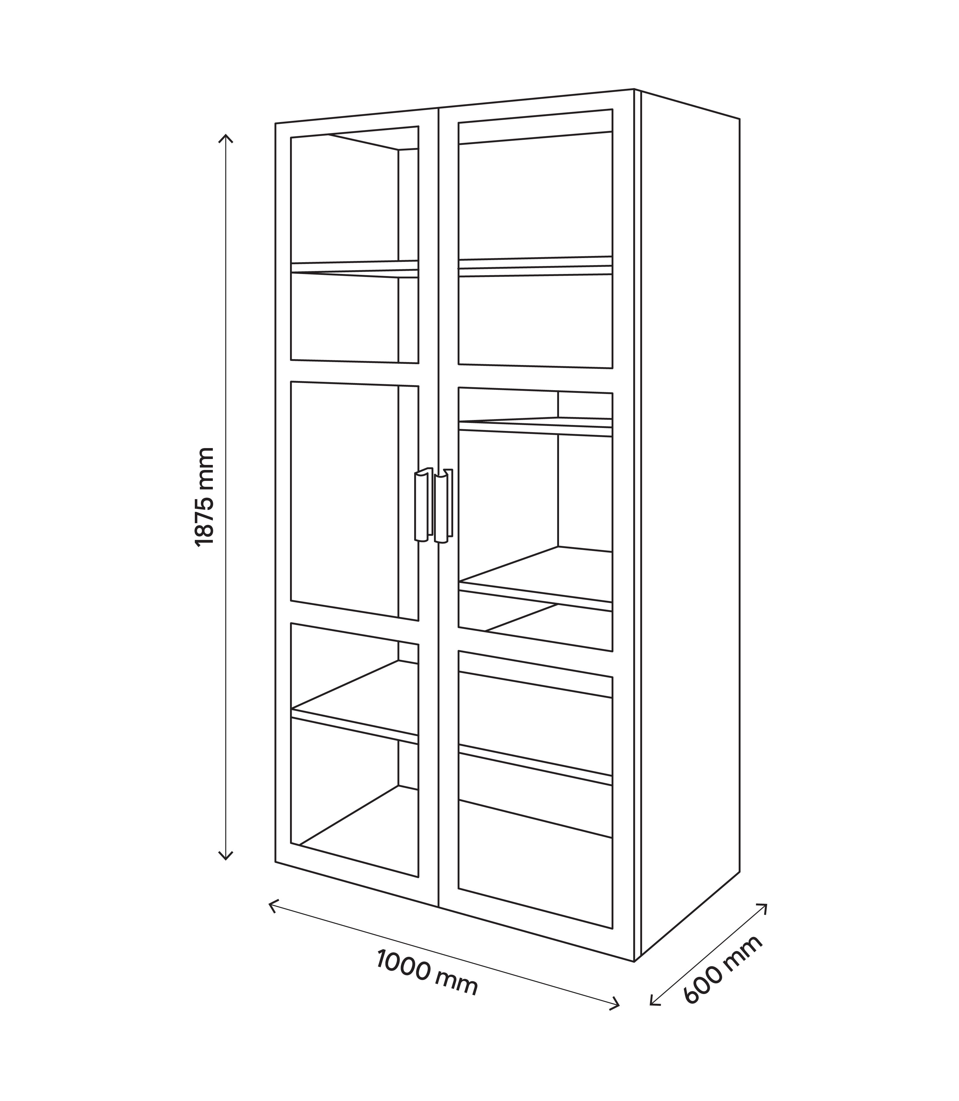 GoodHome Atomia Freestanding Grey oak effect Particle board Mirrored Wardrobe (H)1875mm (W)1000mm (D)580mm
