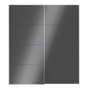 GoodHome Atomia Freestanding High gloss Anthracite & white 2 door Large Double Sliding door wardrobe (H)2250mm (W)2000mm (D)635mm