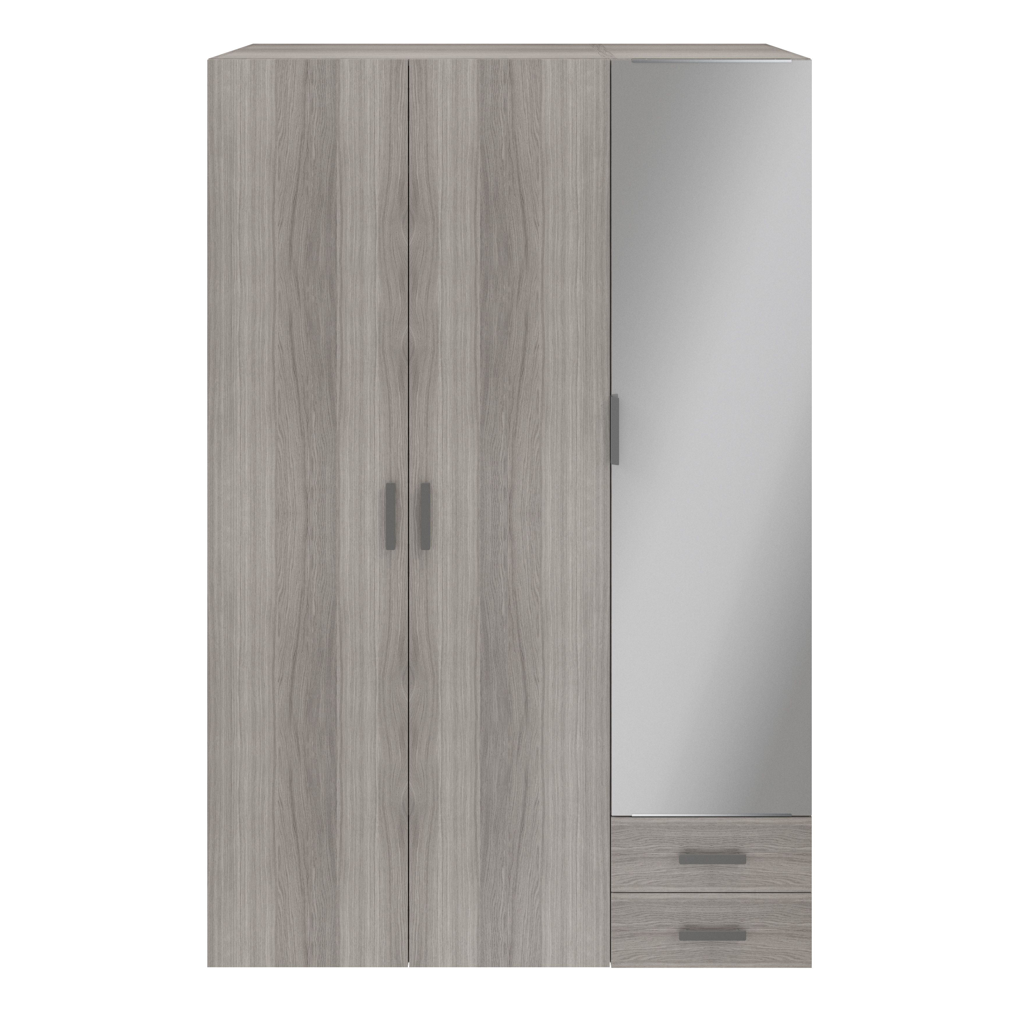 GoodHome Atomia Freestanding Matt grey oak effect Chipboard Mirrored Triple 2 drawer Wardrobe (H)2250mm (W)1000mm (D)580mm