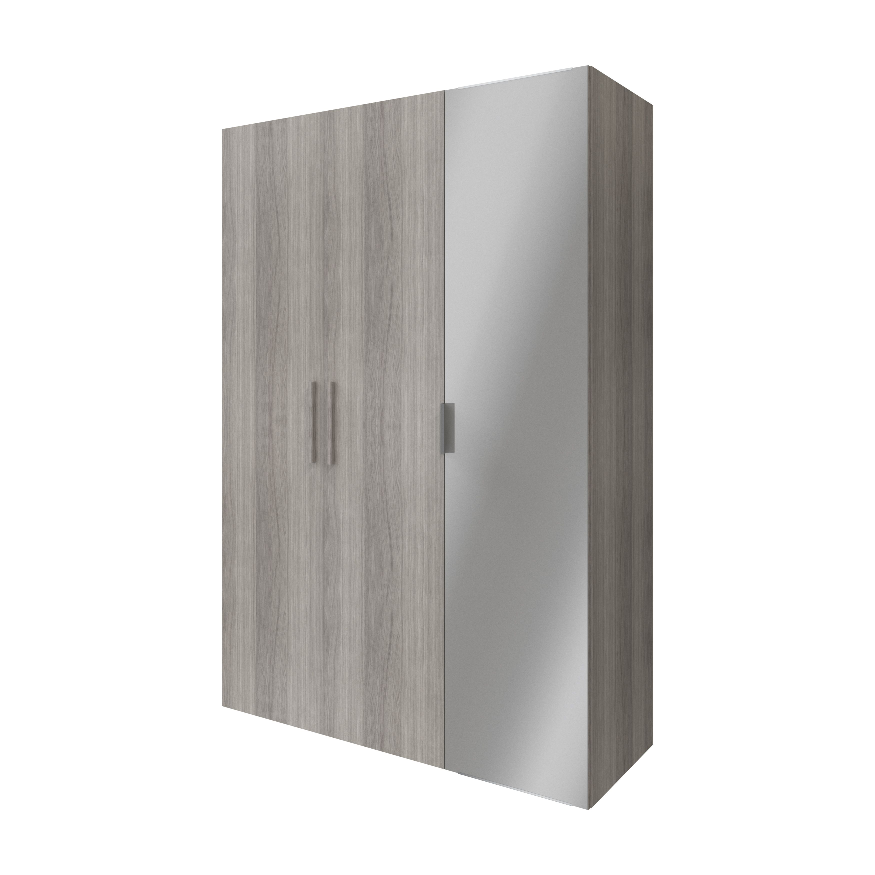 GoodHome Atomia Freestanding Matt grey oak effect Chipboard Mirrored Triple Wardrobe (H)2250mm (W)1000mm (D)580mm