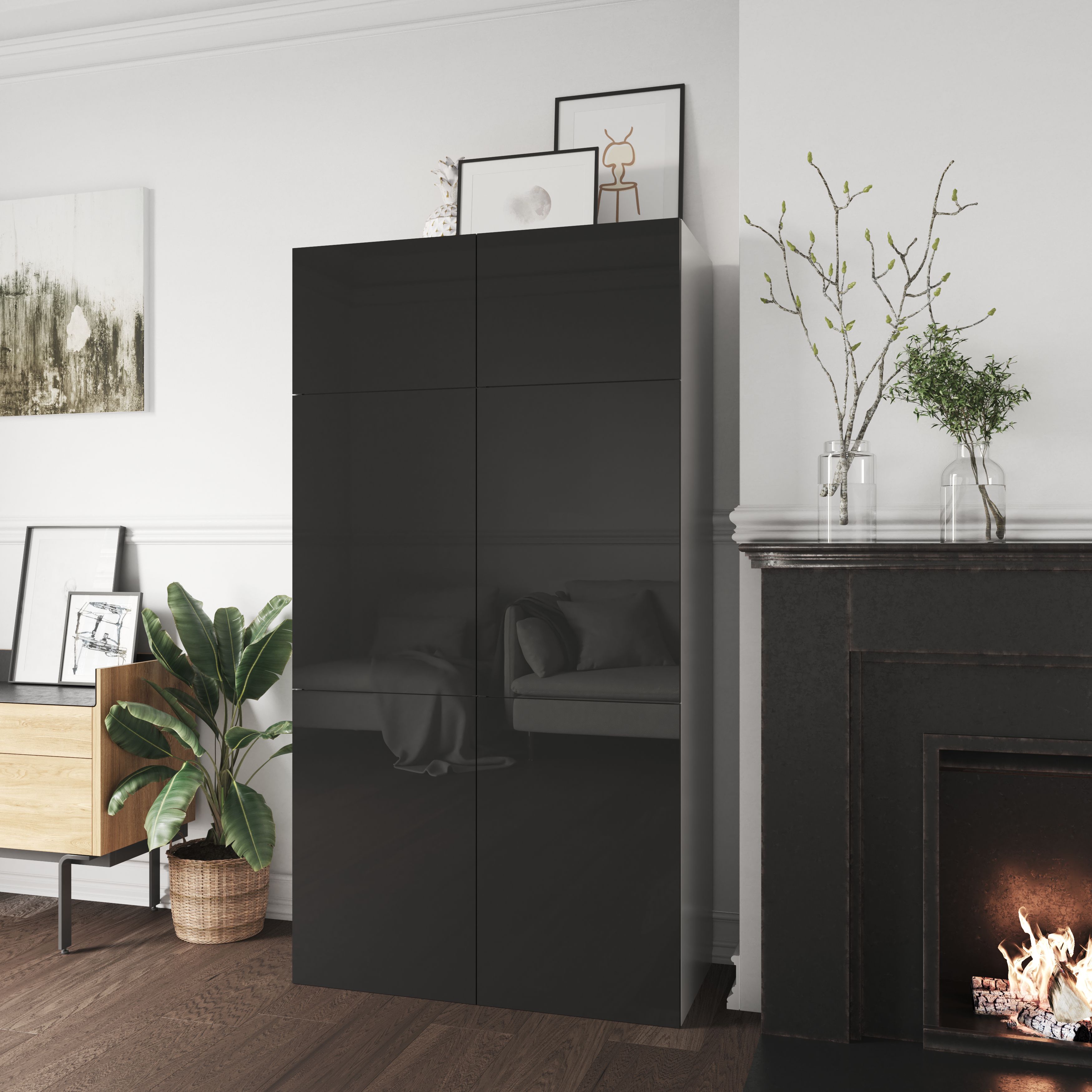 GoodHome Atomia Freestanding Matt & high gloss anthracite & white Particle board Office & living storage (H)1875mm (W)1000mm (D)470mm