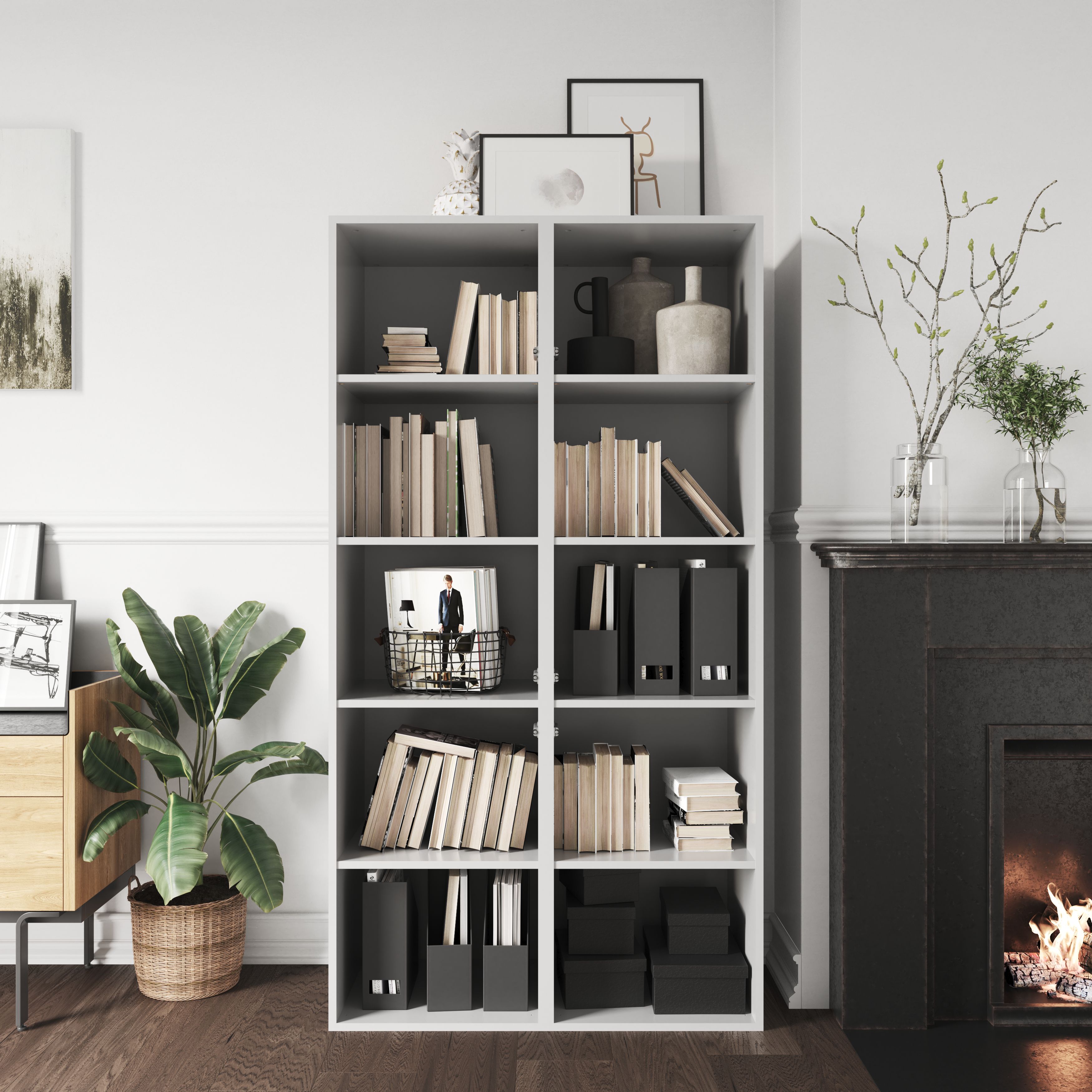 GoodHome Atomia Freestanding Matt & high gloss anthracite & white Particle board Office & living storage (H)1875mm (W)1000mm (D)470mm