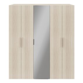 GoodHome Atomia Freestanding Matt oak effect Chipboard Mirrored Wardrobe (H)2250mm (W)750mm (D)580mm