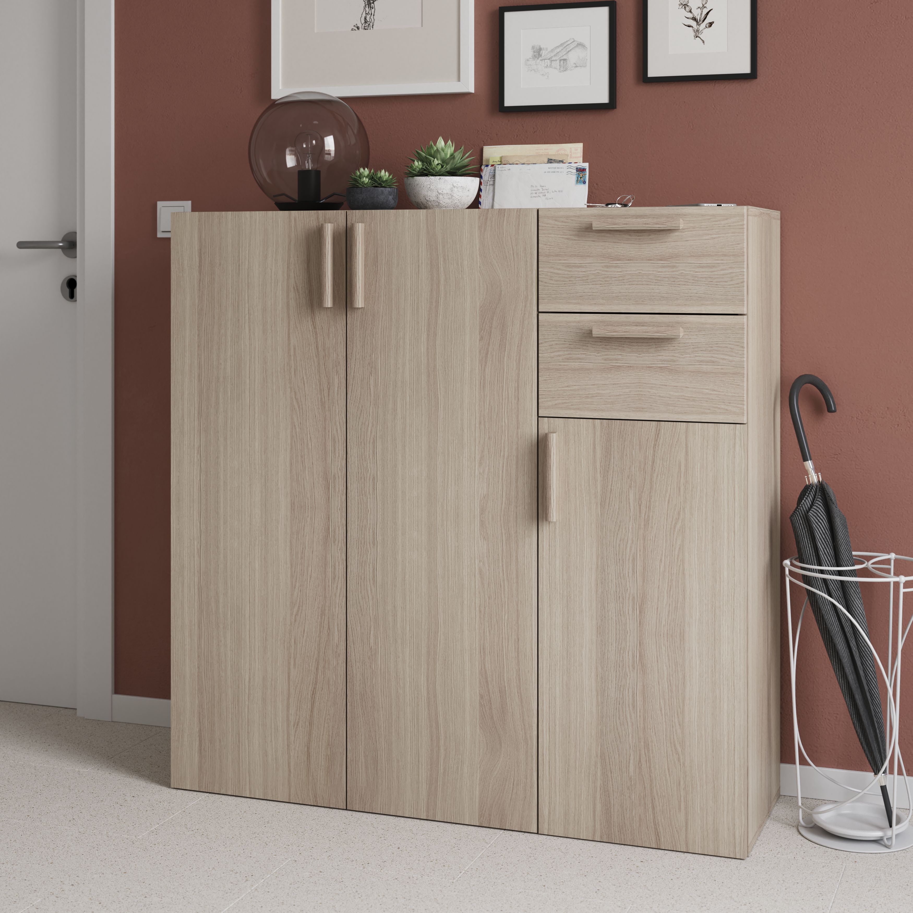 GoodHome Atomia Freestanding Matt oak effect Hallway storage unit kit